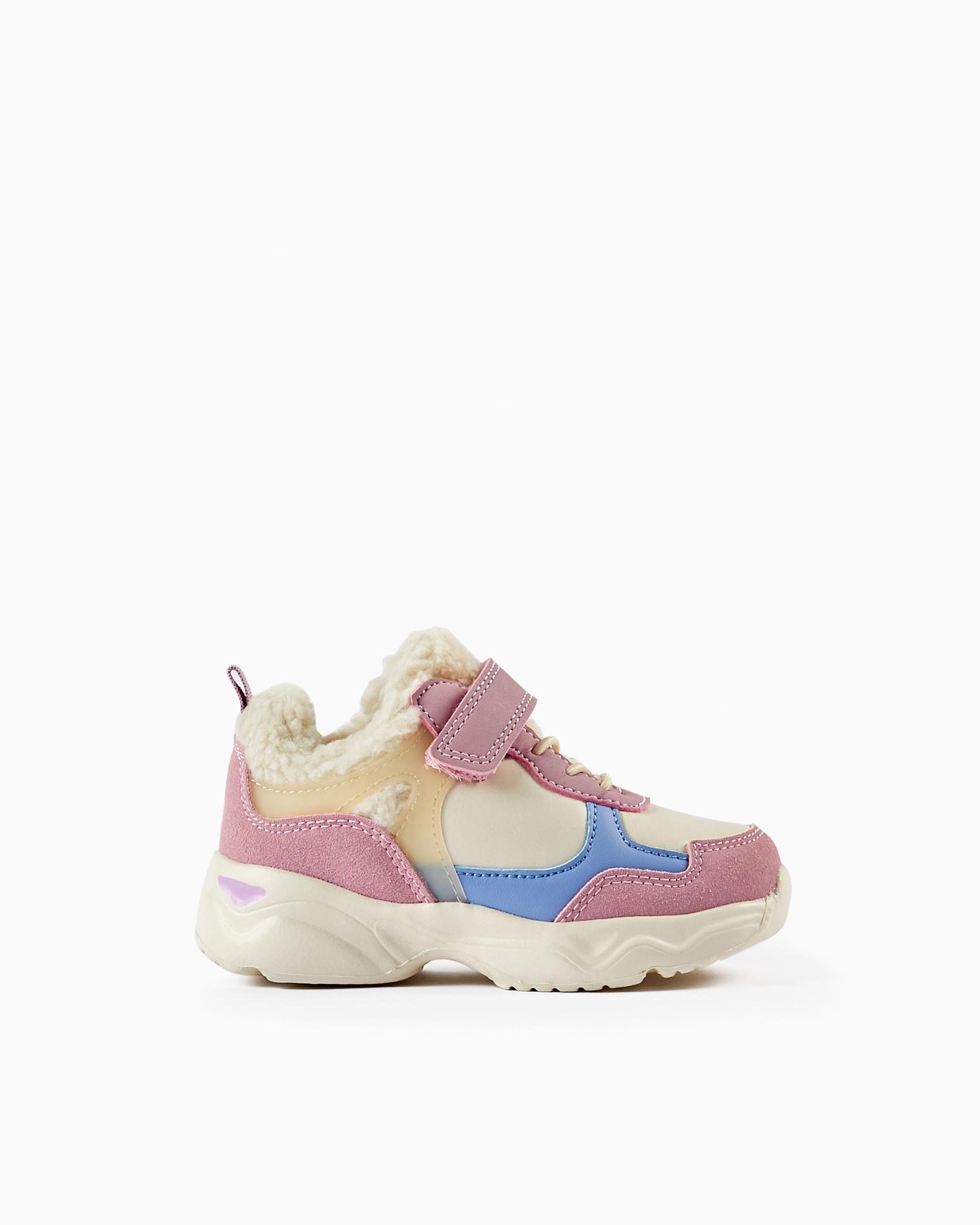 Zapatillas deportivas de bebé niña de color rosa con cordones-cierre adherente