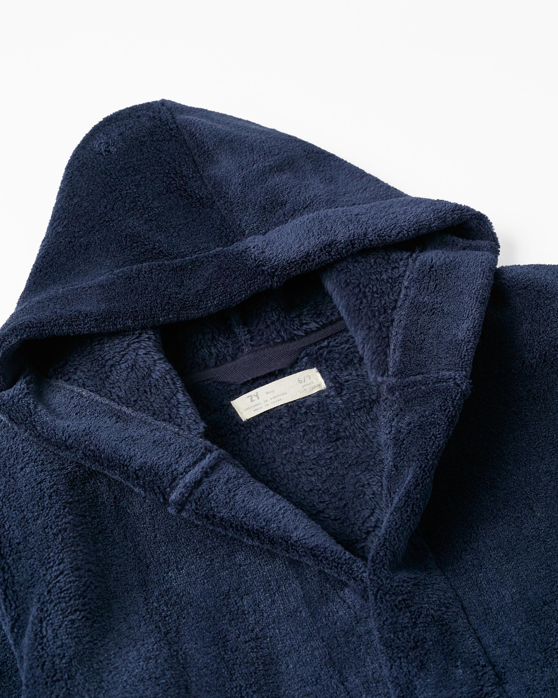 Albornoz de niño polar de sherpa con capucha - Zippy - Azul oscuro Azul oscuro-5