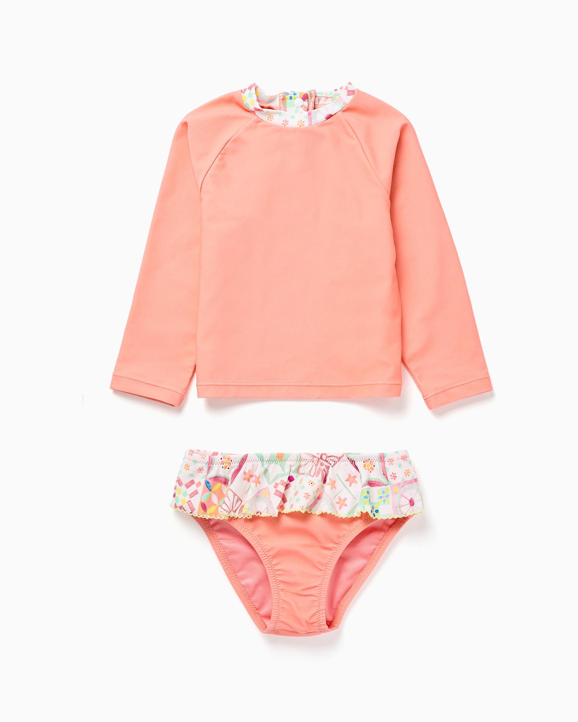 Conjunto de baño de bebé niña con protección uv 40 y motivo de azulejos