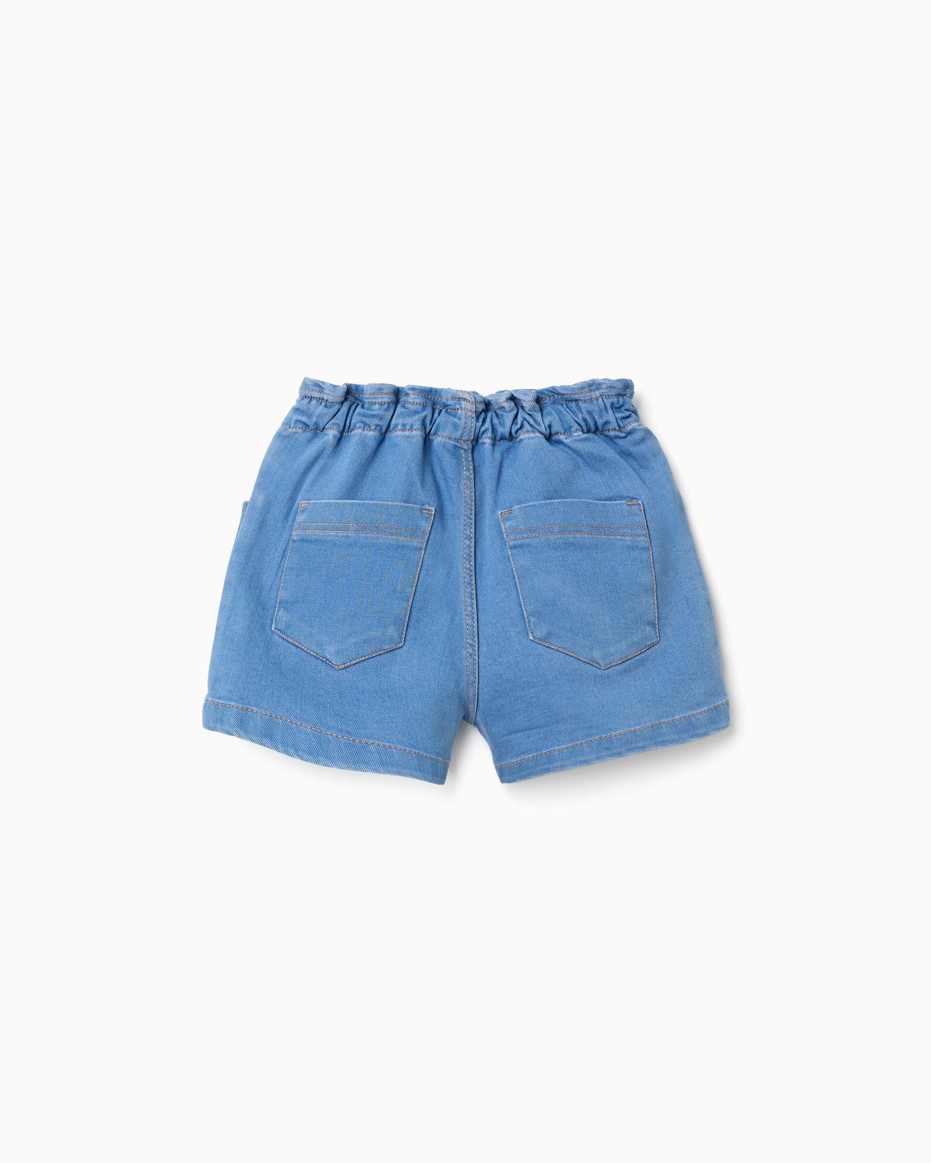 Shorts de niña cintura paperbag y con bolsillos - Zippy - Azul claro Azul claro-3