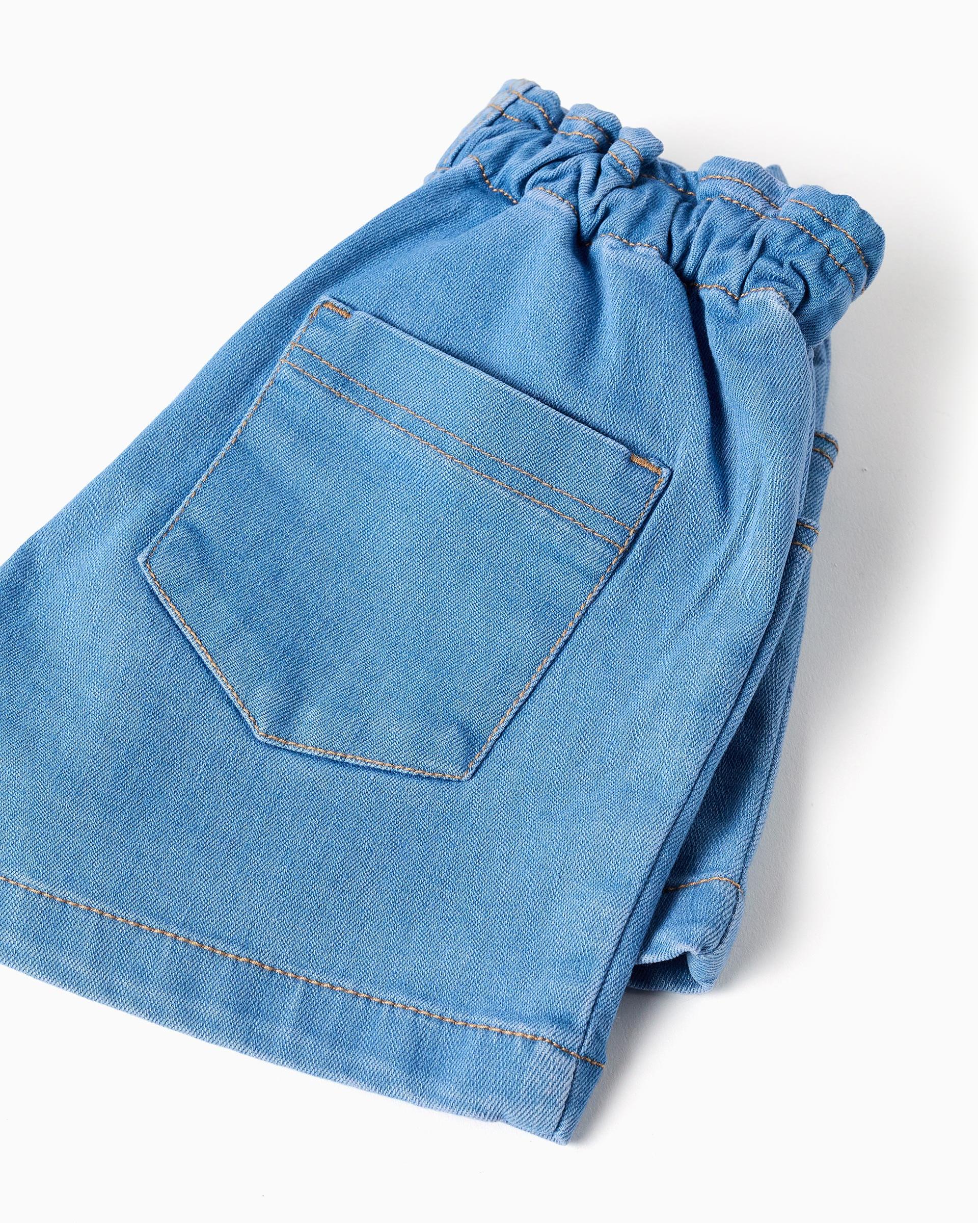 Shorts de niña cintura paperbag y con bolsillos - Zippy - Azul claro Azul claro-4