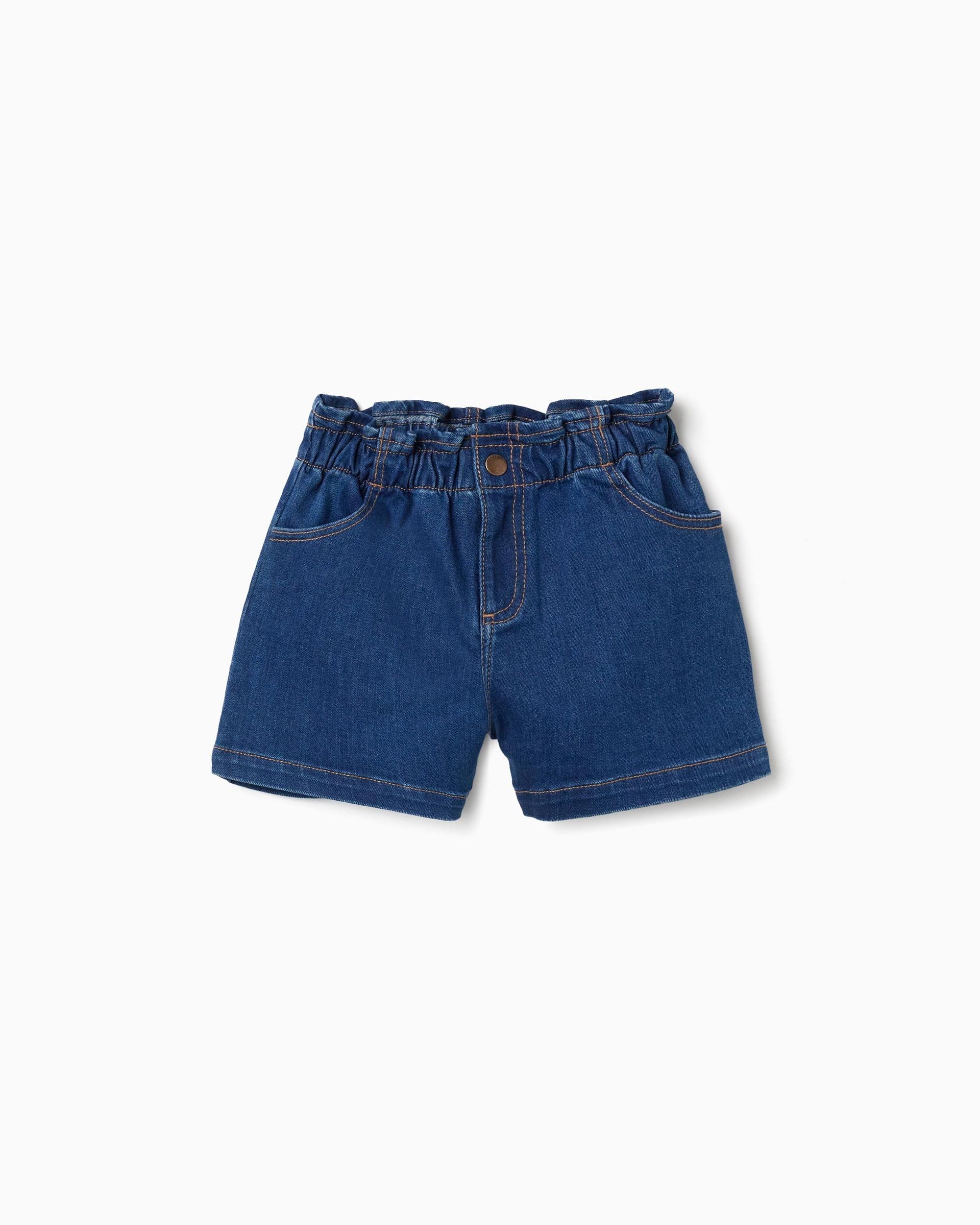 Shorts de niña cintura paperbag y con bolsillos - Zippy - Azul denim Azul denim-1