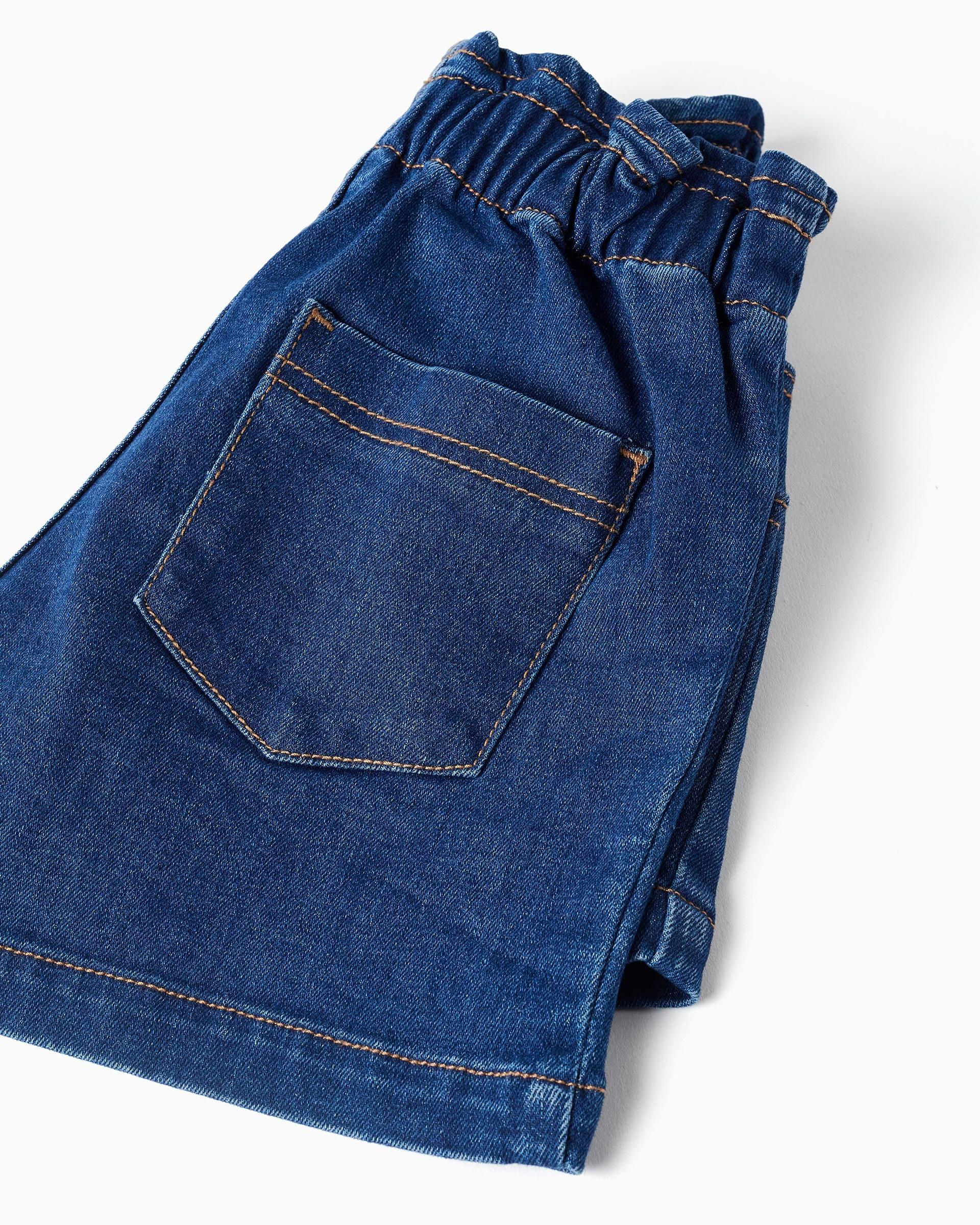 Shorts de niña cintura paperbag y con bolsillos - Zippy - Azul denim Azul denim-4