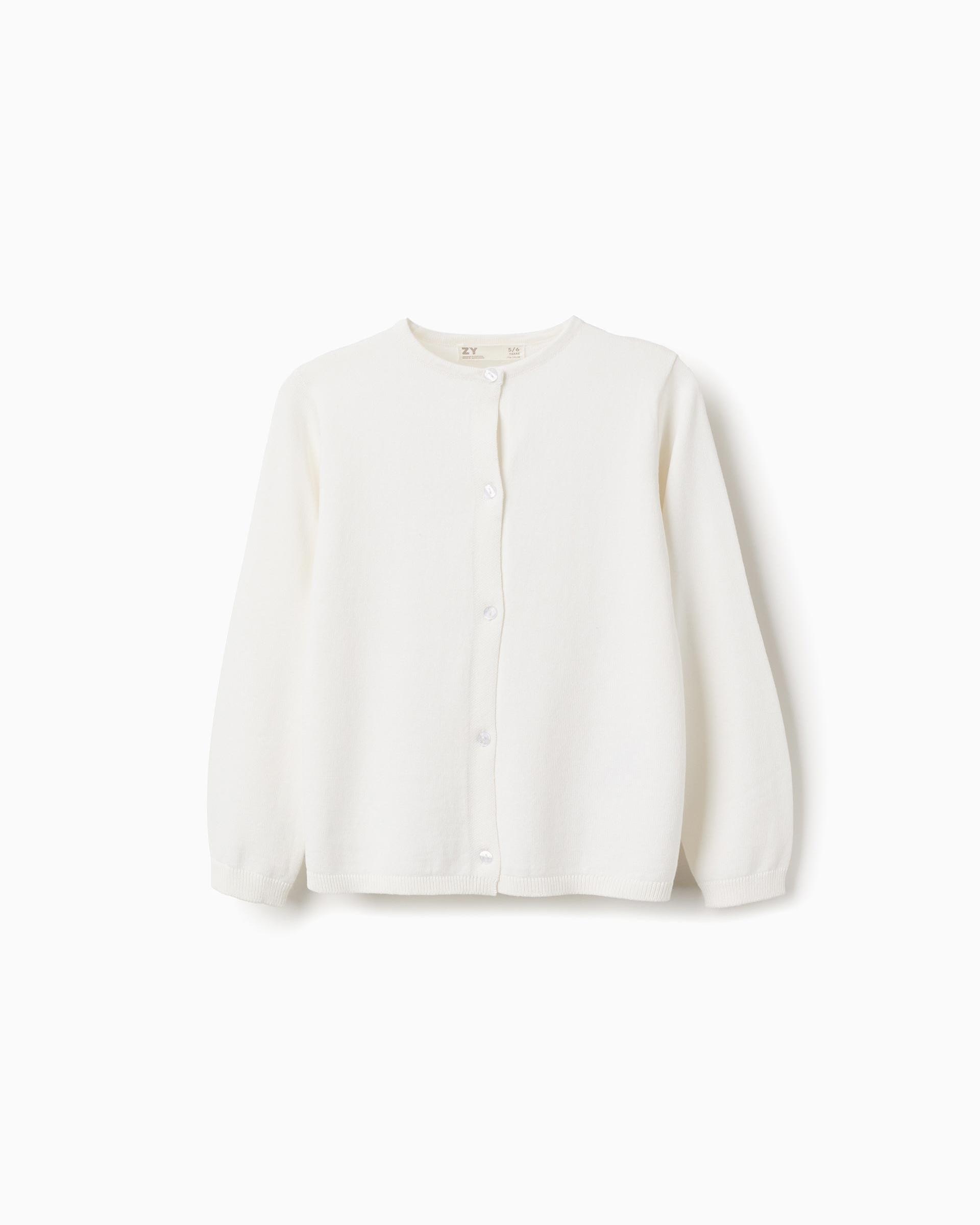 Chaqueta de niña de punto y con cuello redondo - Zippy - Blanco Blanco-1
