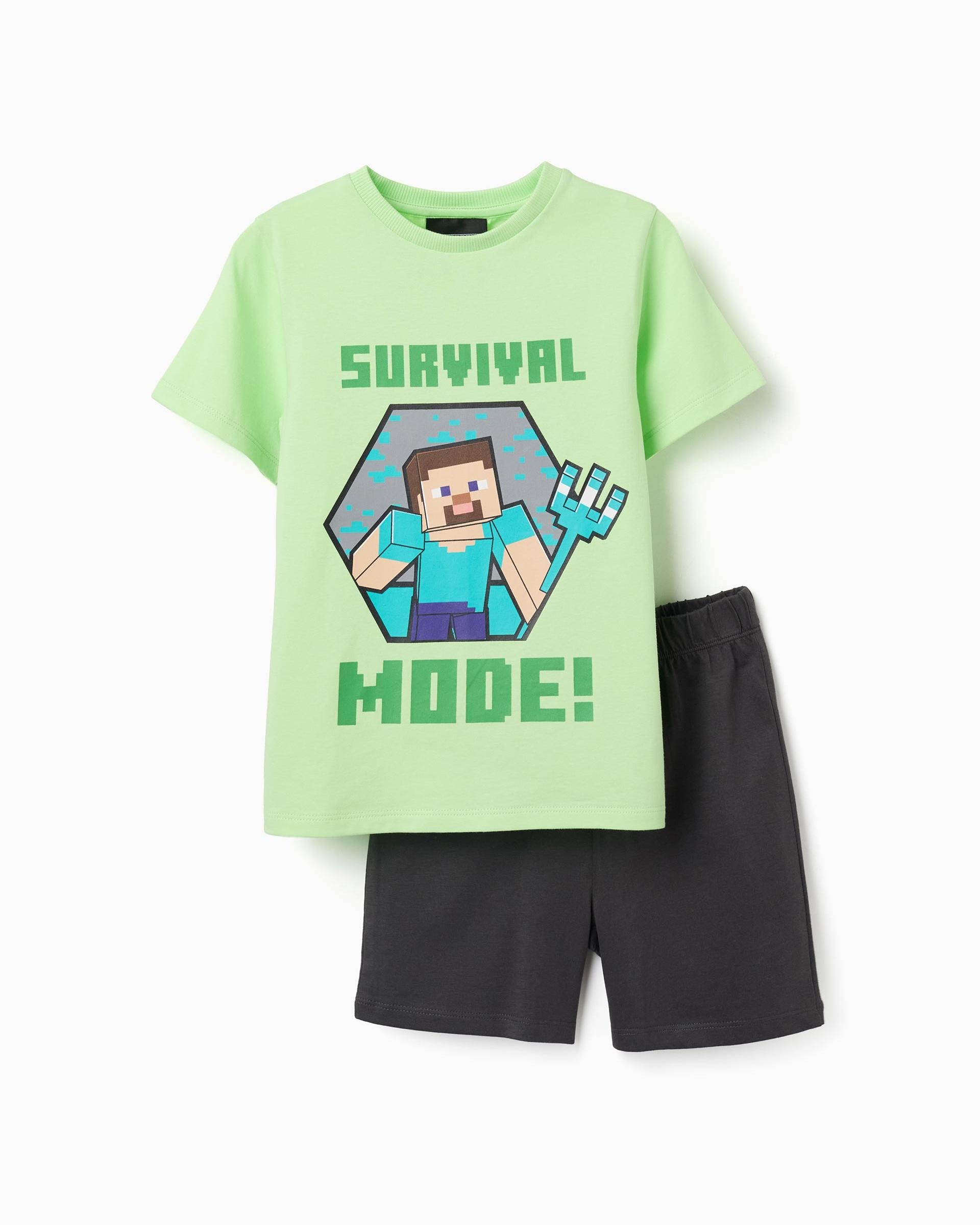 Pijama de niño 100% algodón y con estampado minecraft - Zippy - Verde claro Verde claro-1