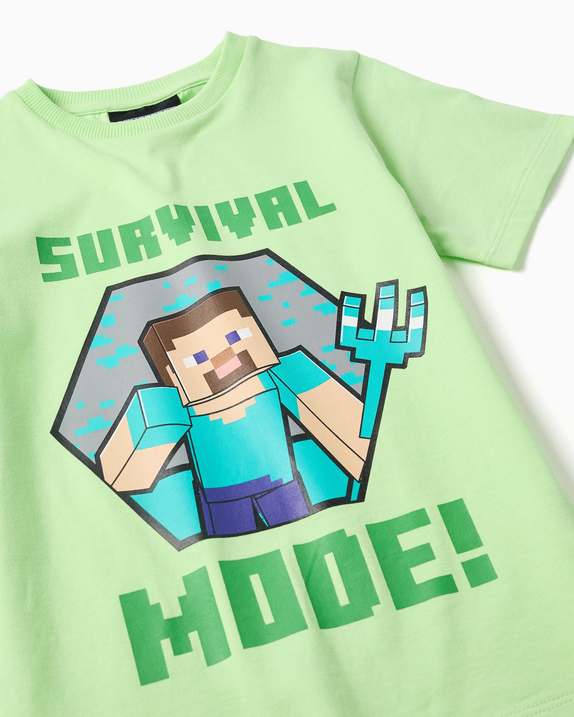 Pijama de niño 100% algodón y con estampado minecraft - Zippy - Verde claro Verde claro-3