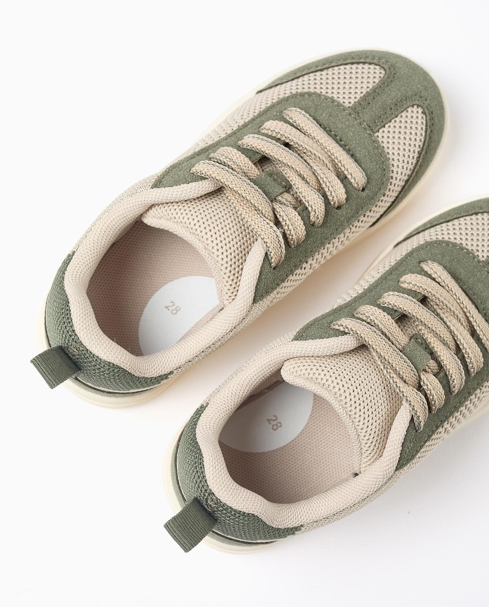Zapatillas deportivas de niño con detalles en malla y cordones - Zippy - Beige Beige-3