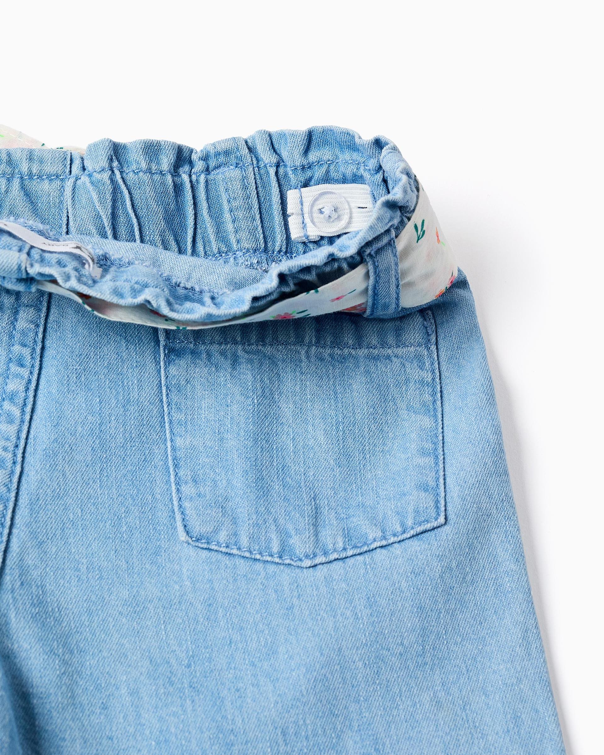 Pantalón de bebé niña 100% algodón y con cinturón floral - Zippy - Azul Azul-2