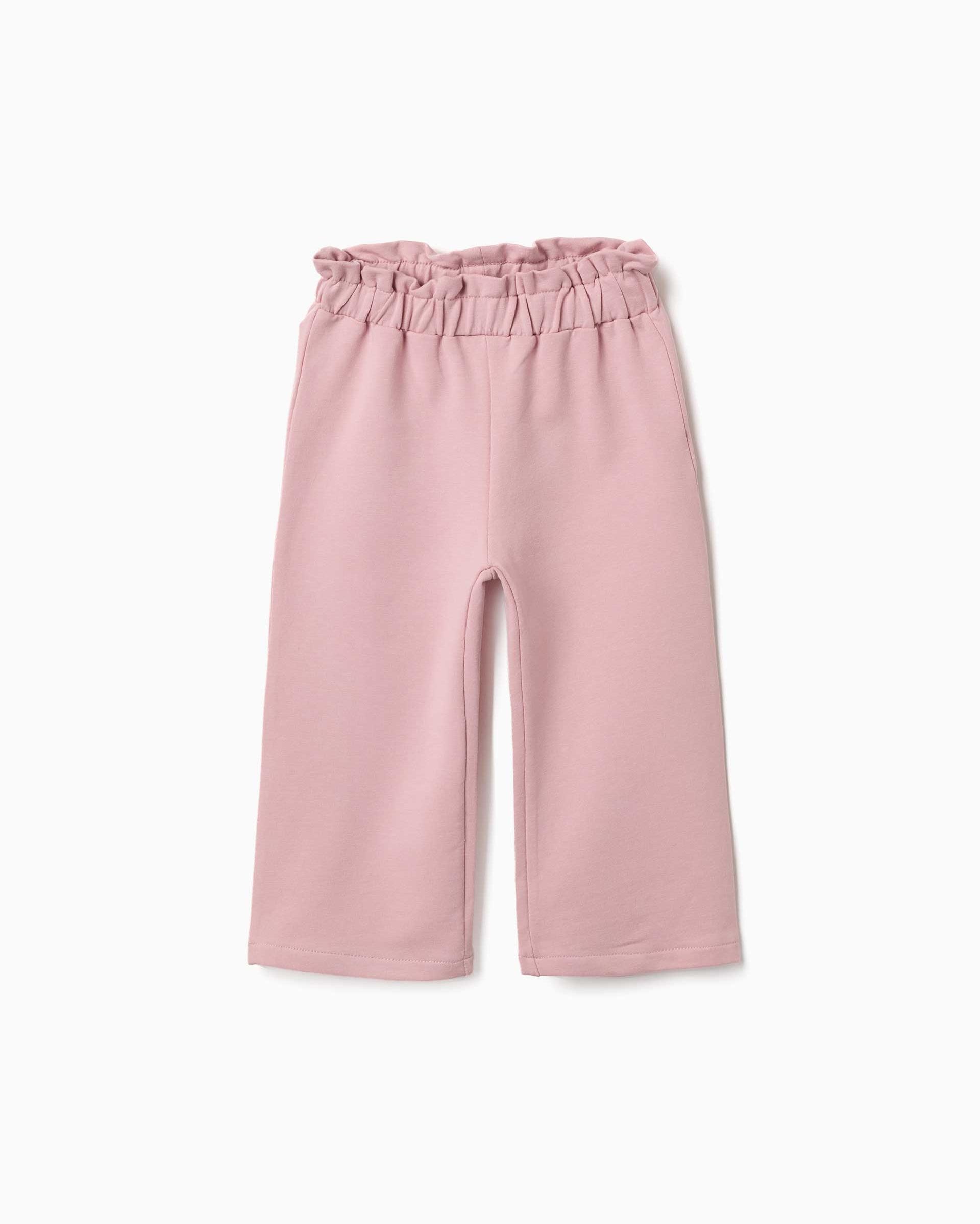 Pantalón de bebé niña de algodón y de pierna ancha - Zippy - Rosa Rosa-1