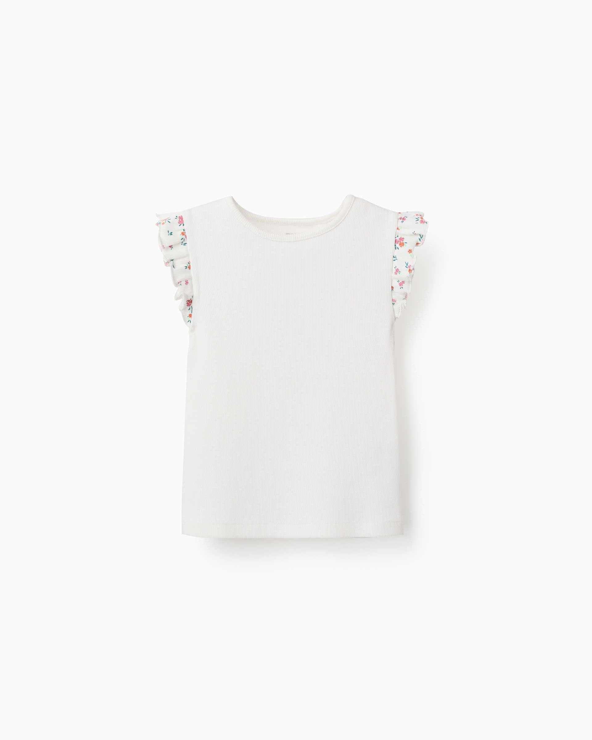 Camiseta de niña de canalé y con volantes - Zippy - Beige Beige-1
