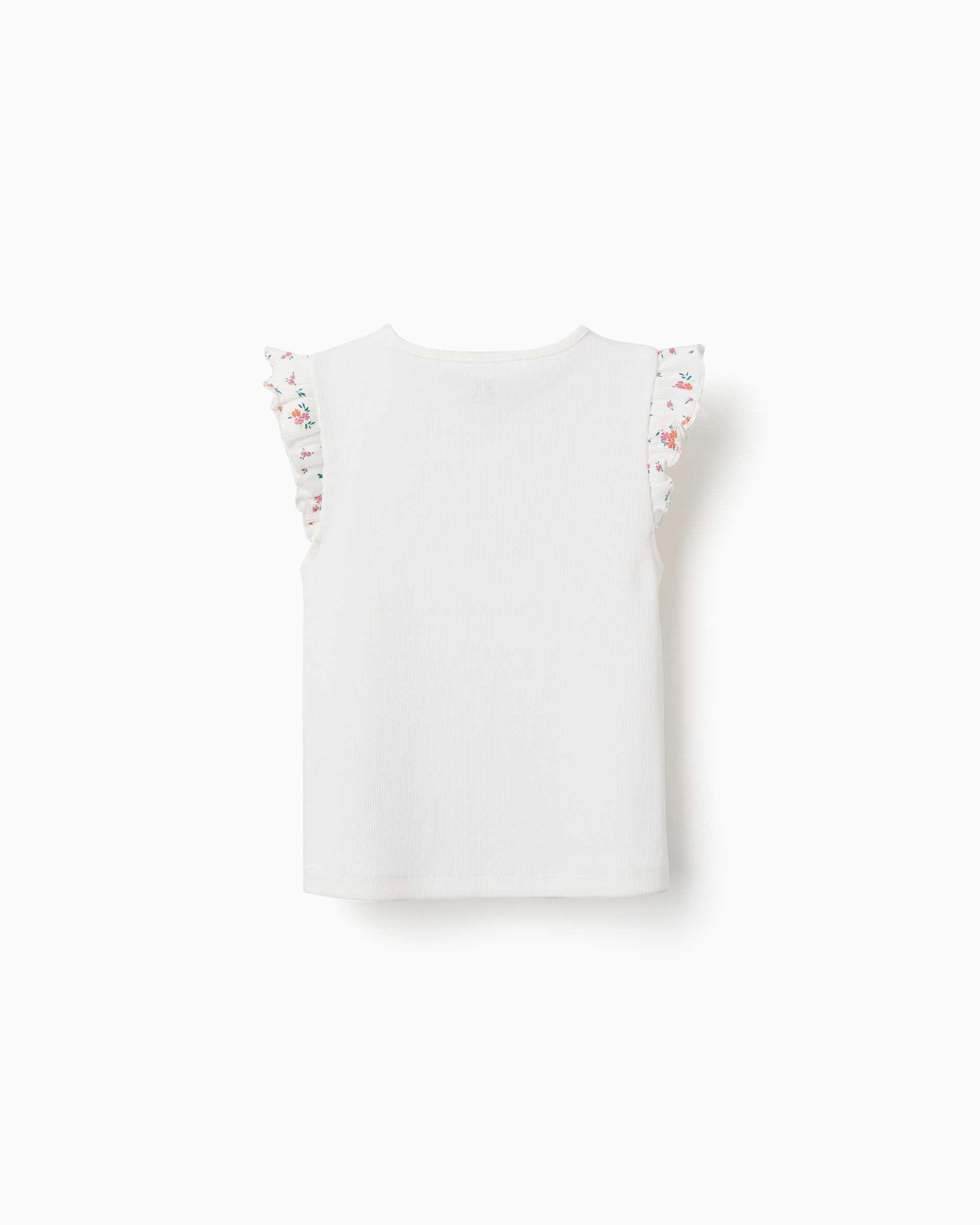 Camiseta de niña de canalé y con volantes - Zippy - Beige Beige-3