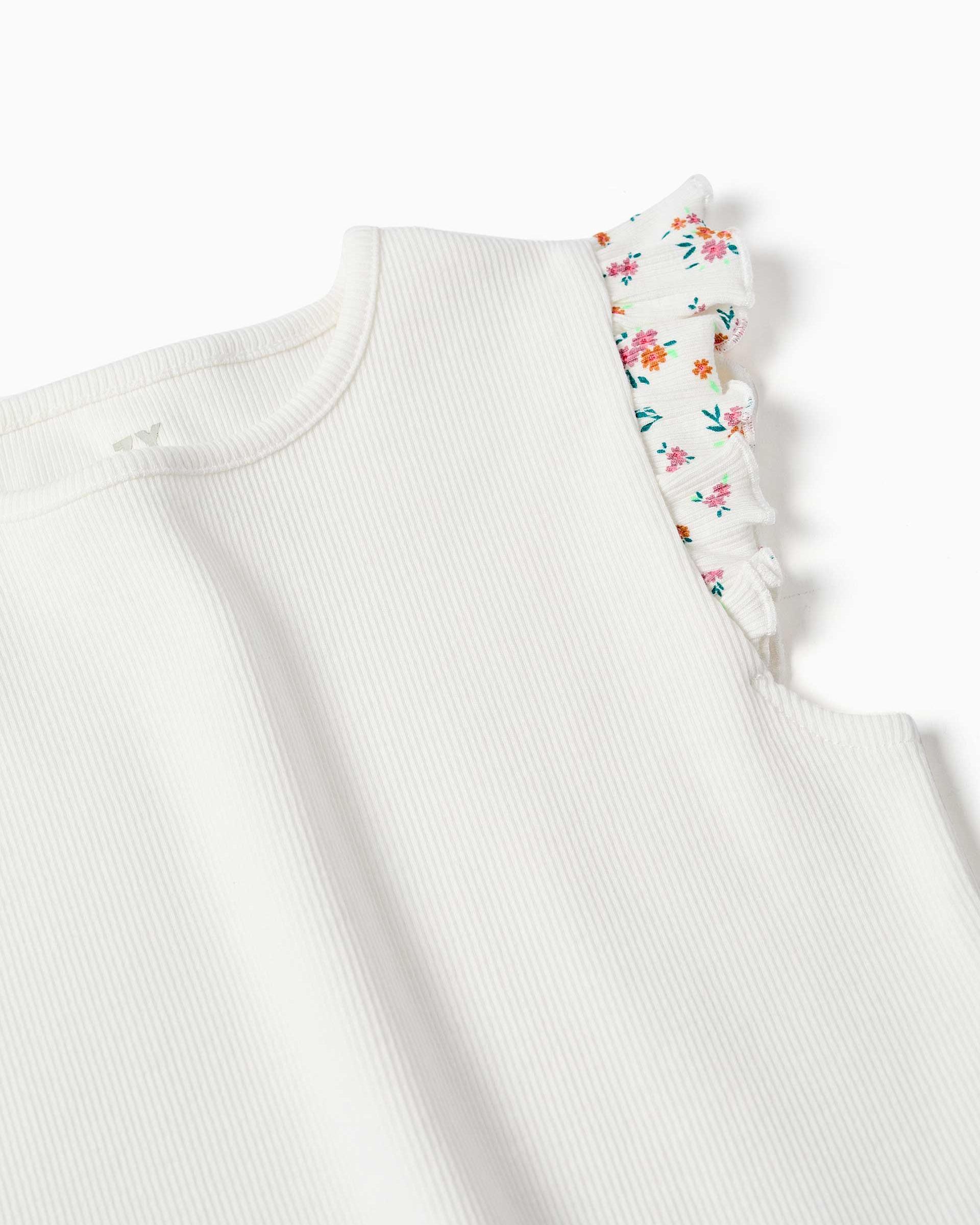 Camiseta de niña de canalé y con volantes - Zippy - Beige Beige-2