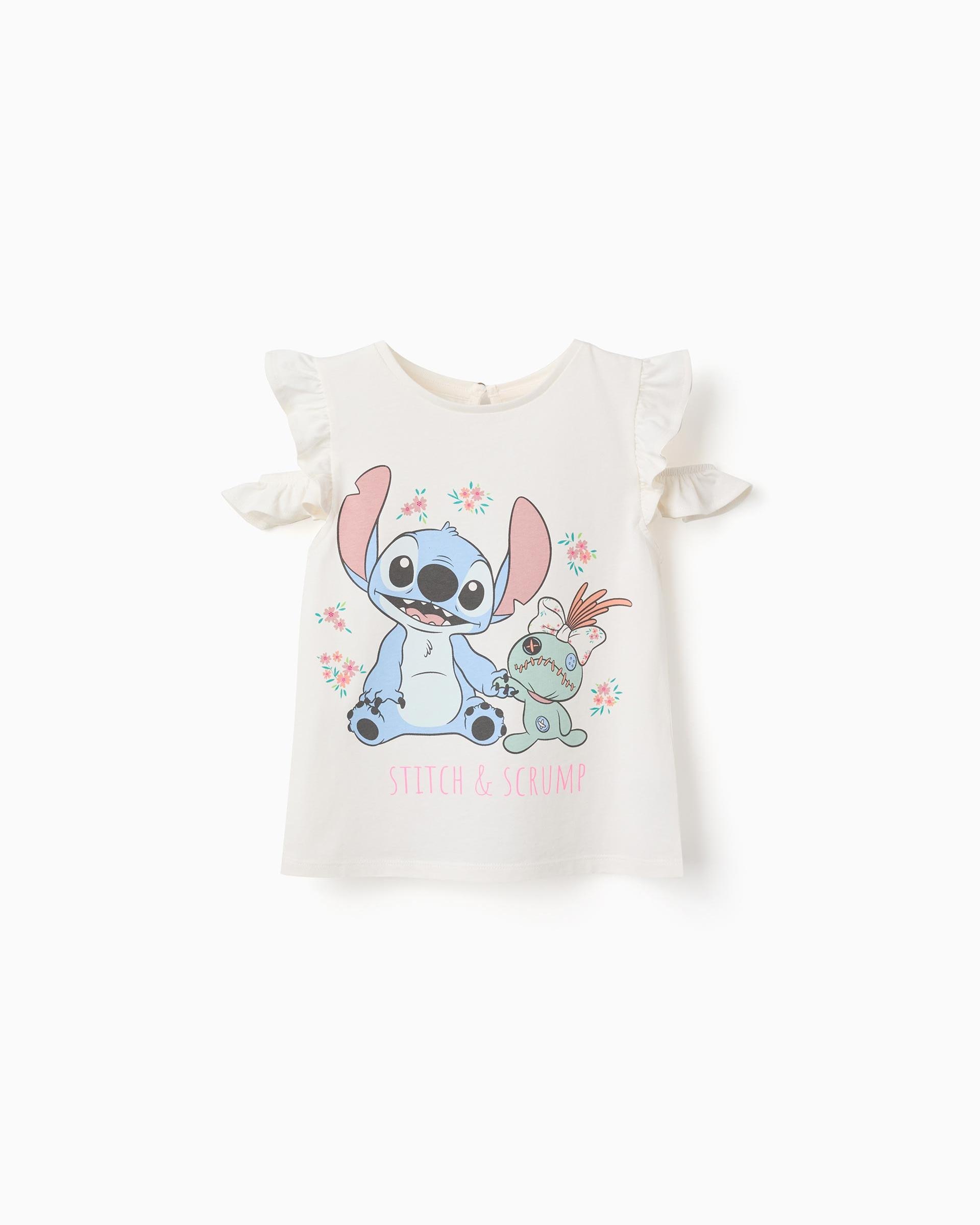 Camiseta de niña 100% algodón y con estampado stitch - Zippy - Beige Beige-1
