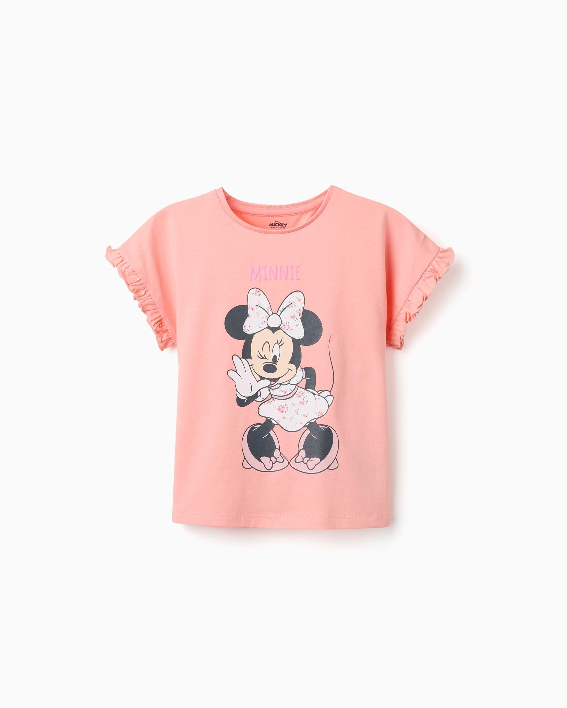 Camiseta de niña 100% algodón y con estampado minnie - Zippy - Salmón Salmón-1