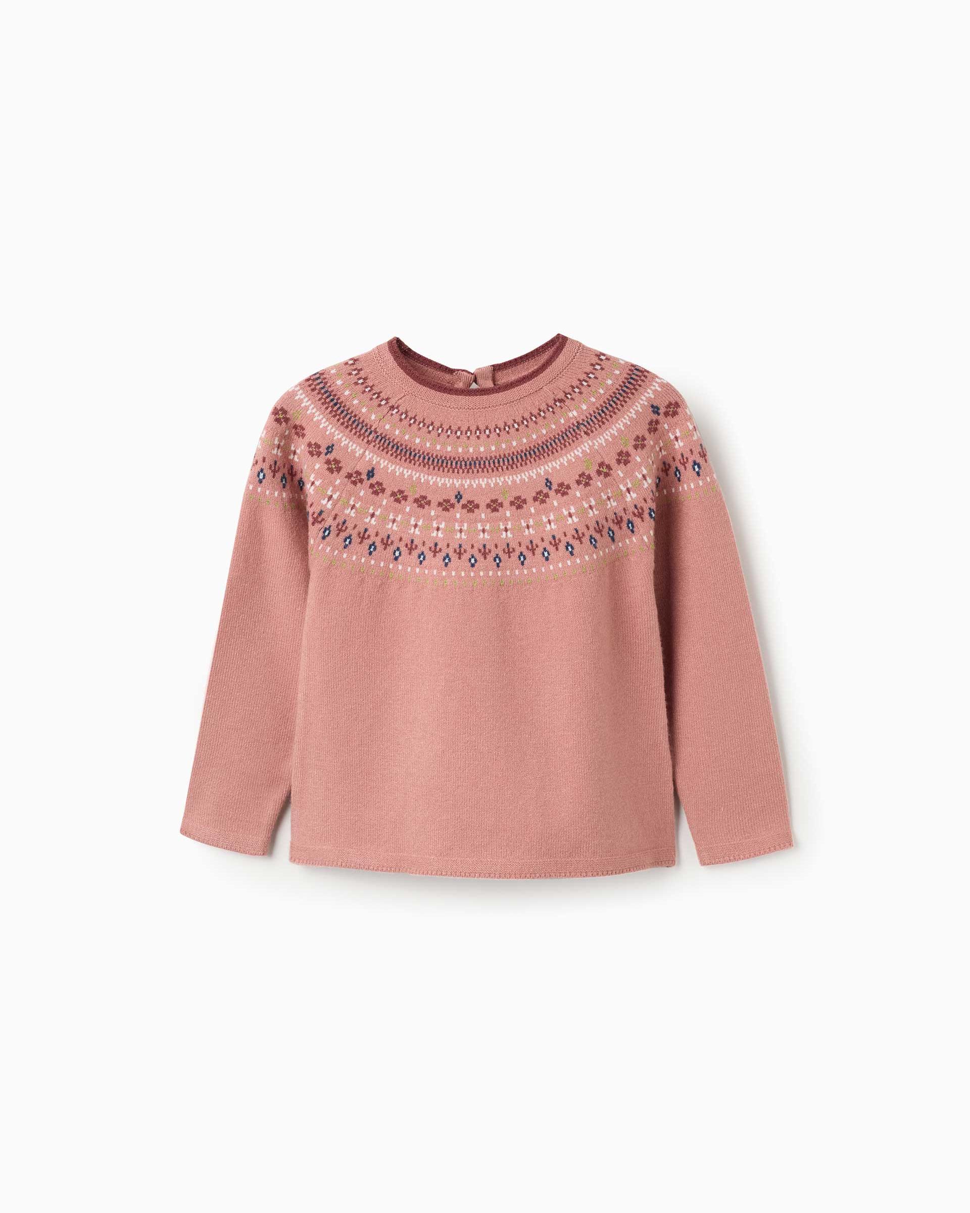 Jersey de niña de punto y con jacquard - Zippy - Rosa Rosa-1