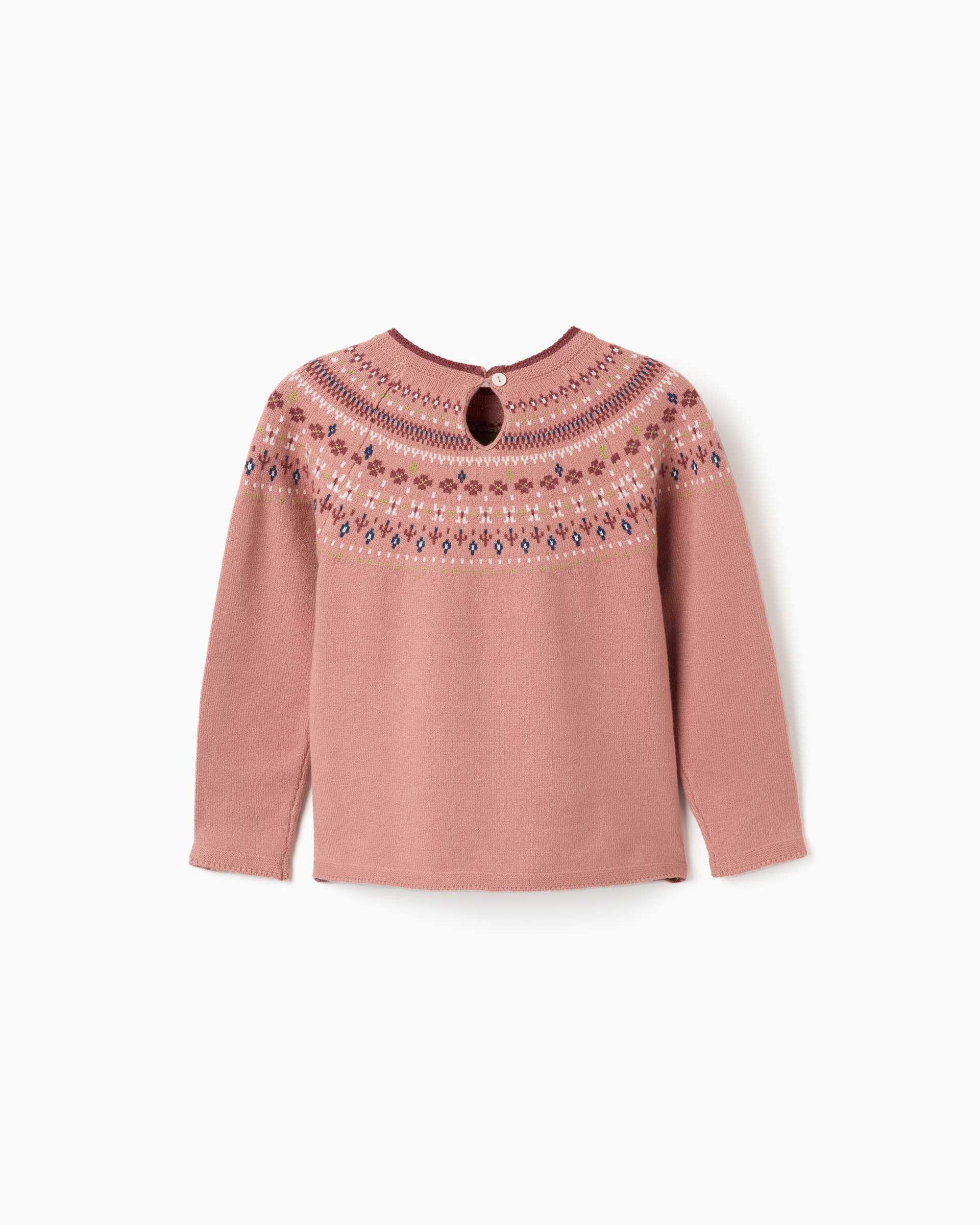 Jersey de niña de punto y con jacquard - Zippy - Rosa Rosa-3