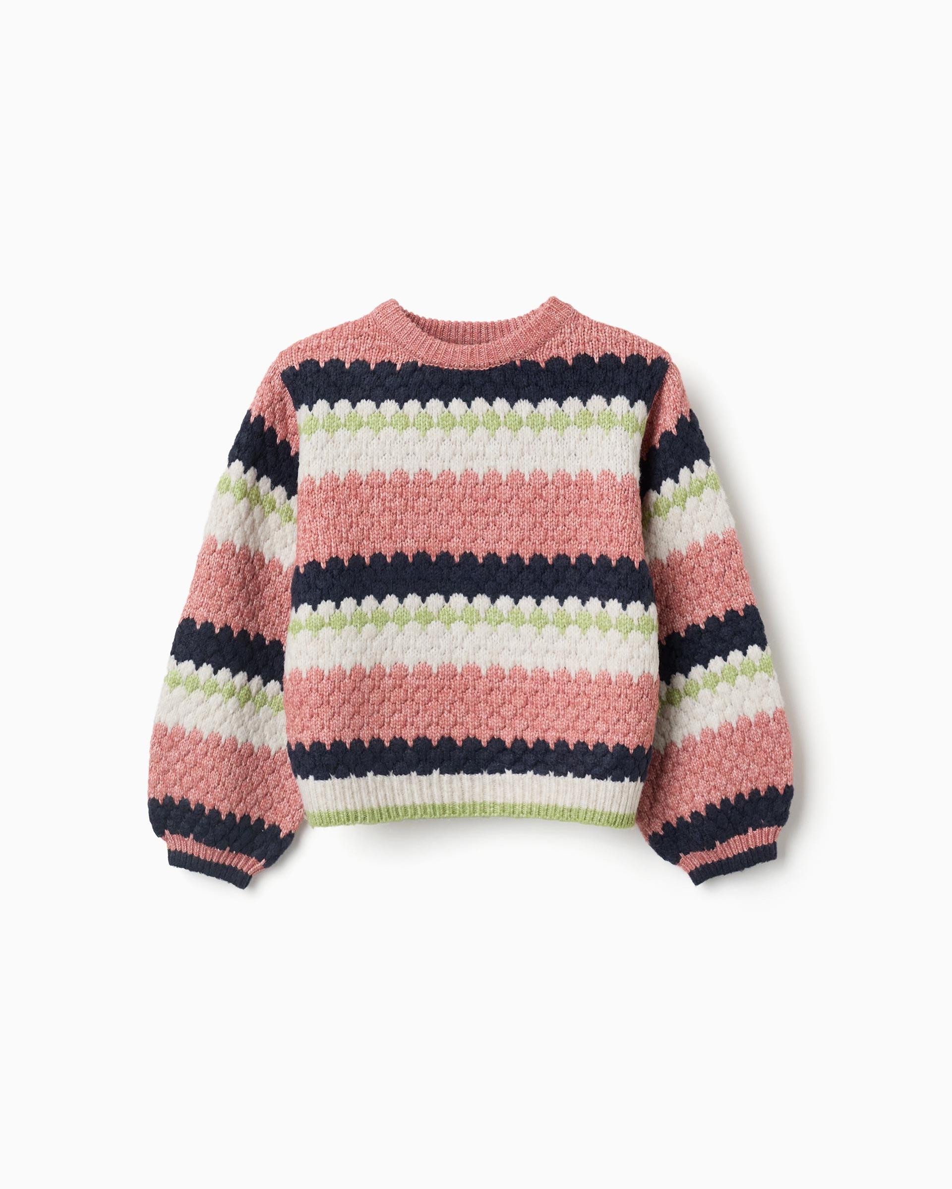 Jersey de niña de punto y a rayas - Zippy - Rosa Rosa-1