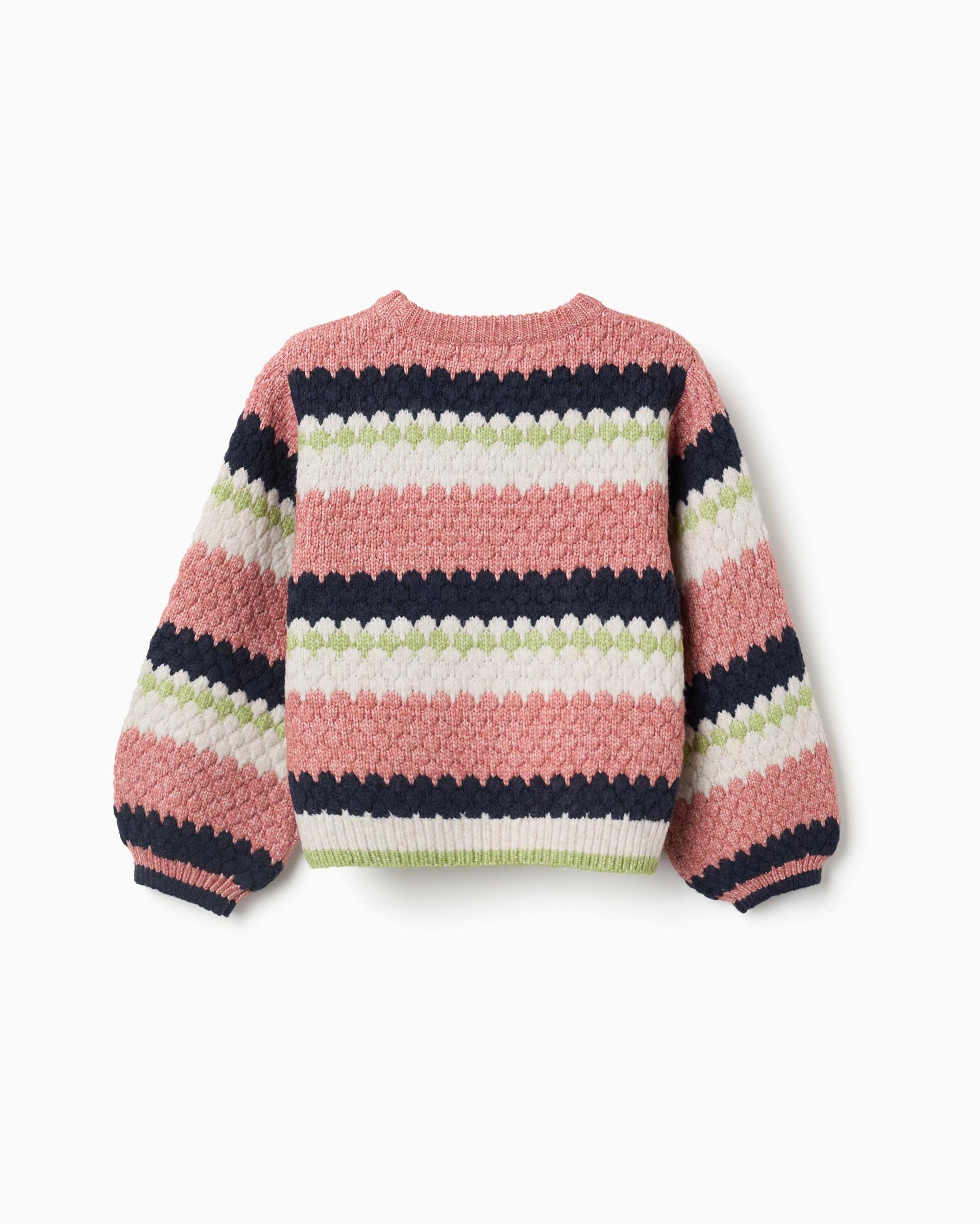 Jersey de niña de punto y a rayas - Zippy - Rosa Rosa-3