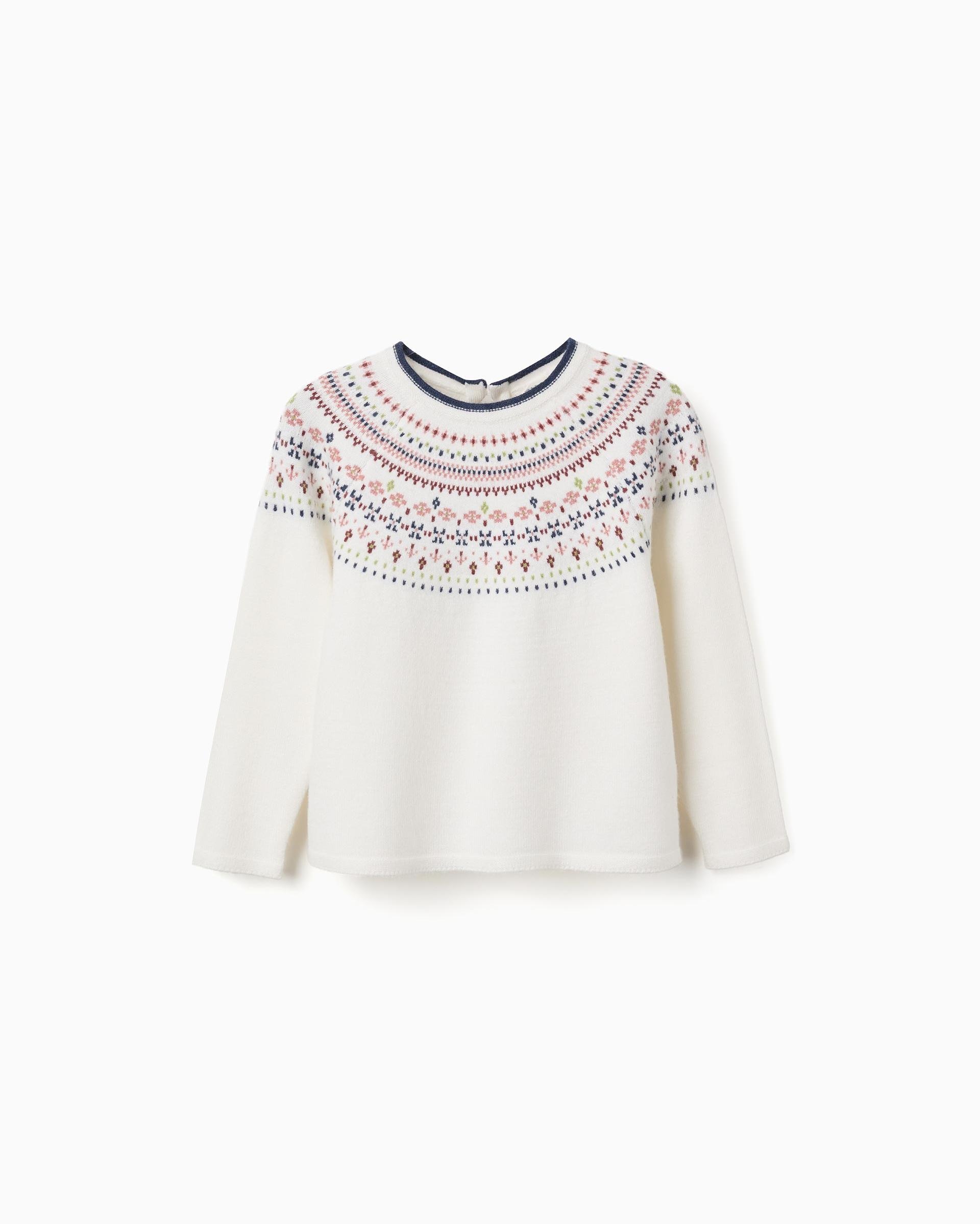 Imagen 0 de Jersey de niña de punto y con jacquard Blanco