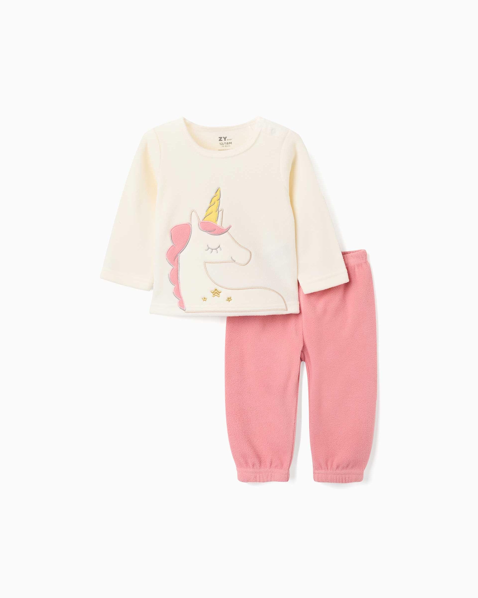 Imagen 0 de Pijama de bebé niña de felpa polar y con unicornio bordado Blanco
