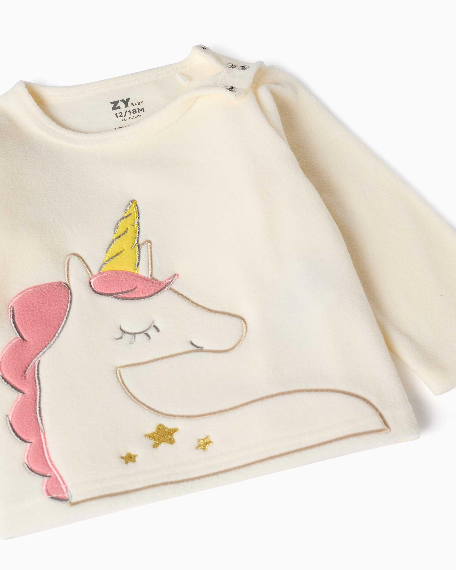 Pijama de bebé niña de felpa polar y con unicornio bordado - Zippy - Blanco Blanco-3