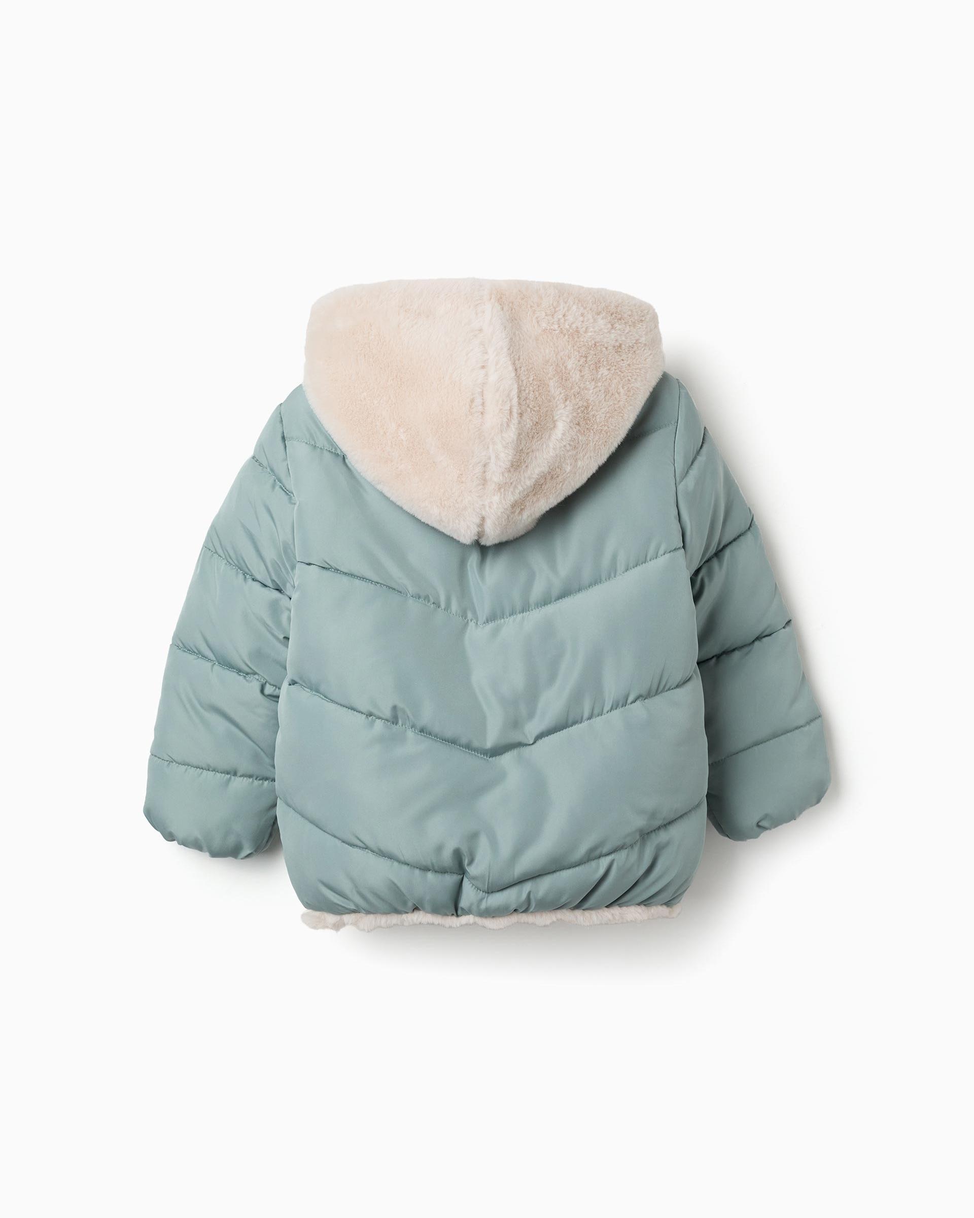Plumífero de niña con capucha y forro de pelo - Zippy - Verde Verde-3