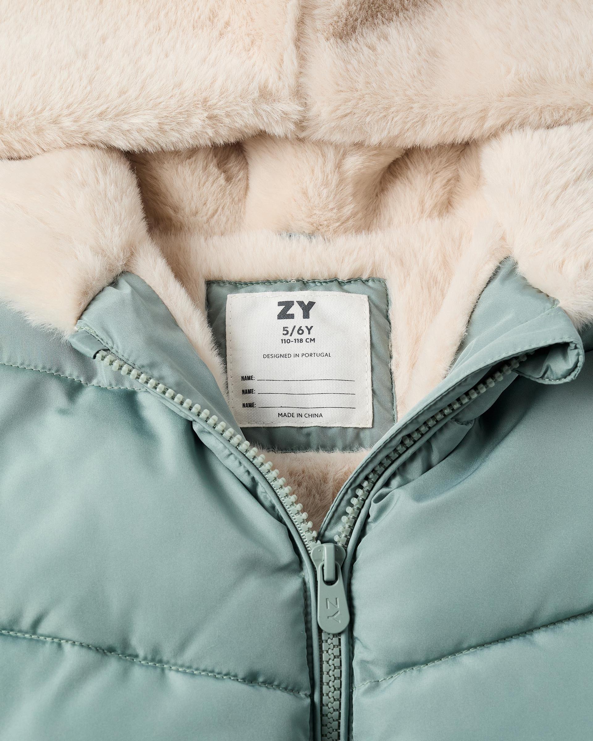 Plumífero de niña con capucha y forro de pelo - Zippy - Verde Verde-5