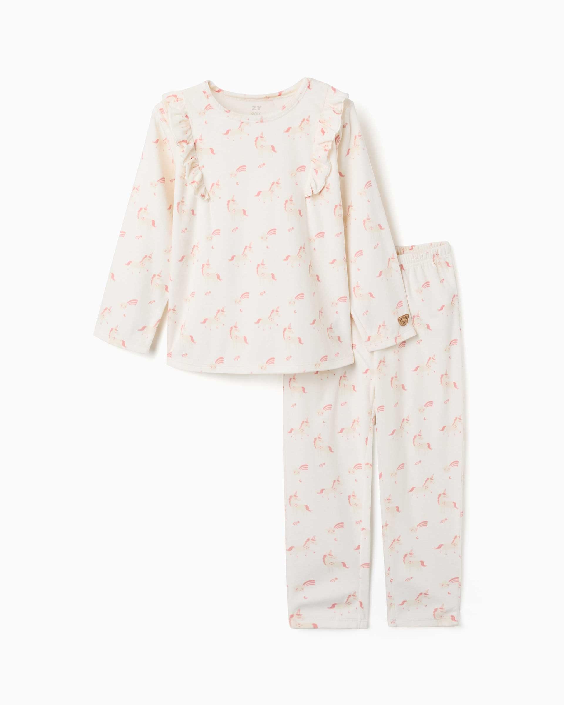 Imagen 1 de Pijama de niña de terciopelo y con estampado unicornio y estrellas Blanco