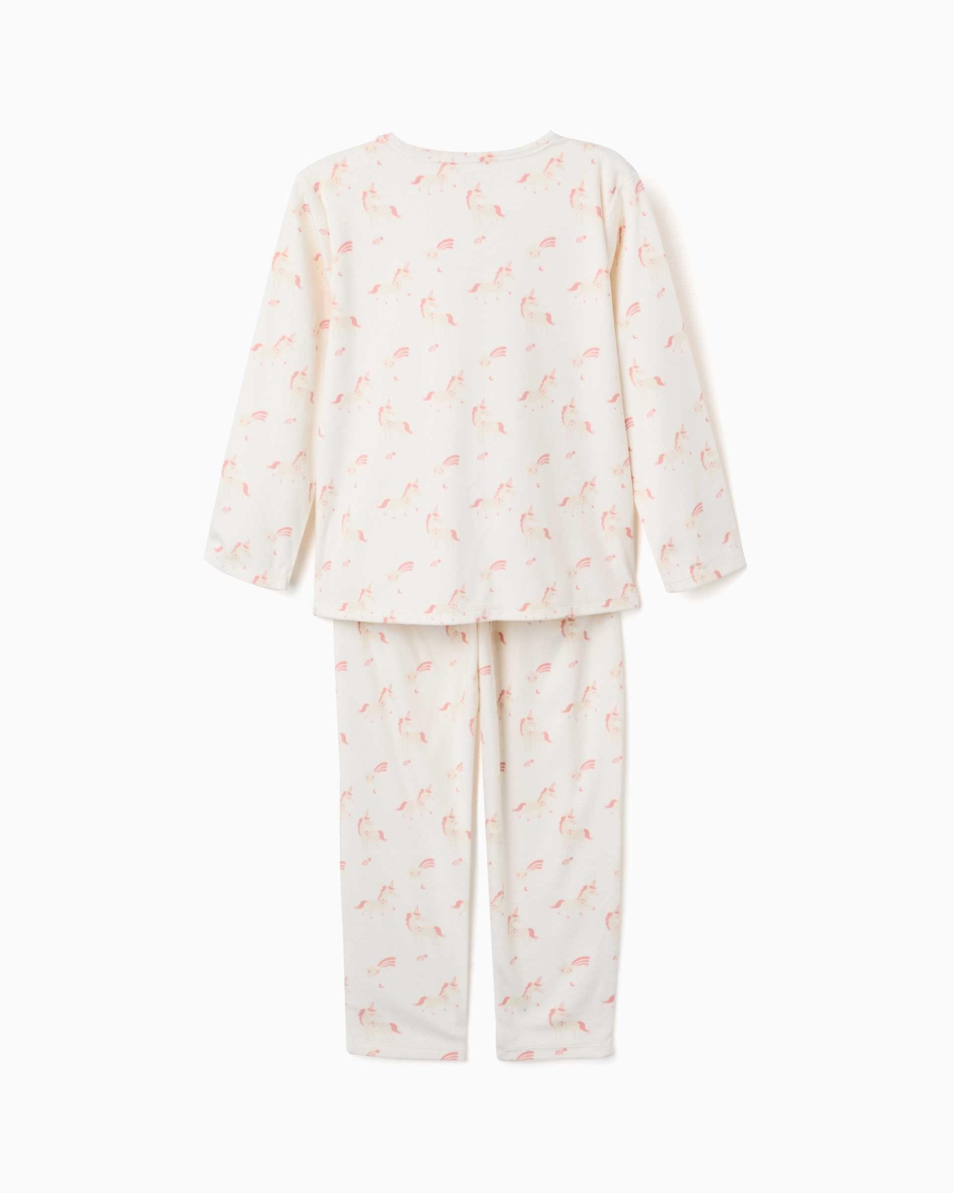 Imagen 3 de Pijama de niña de terciopelo y con estampado unicornio y estrellas - Zippy - Blanco Blanco