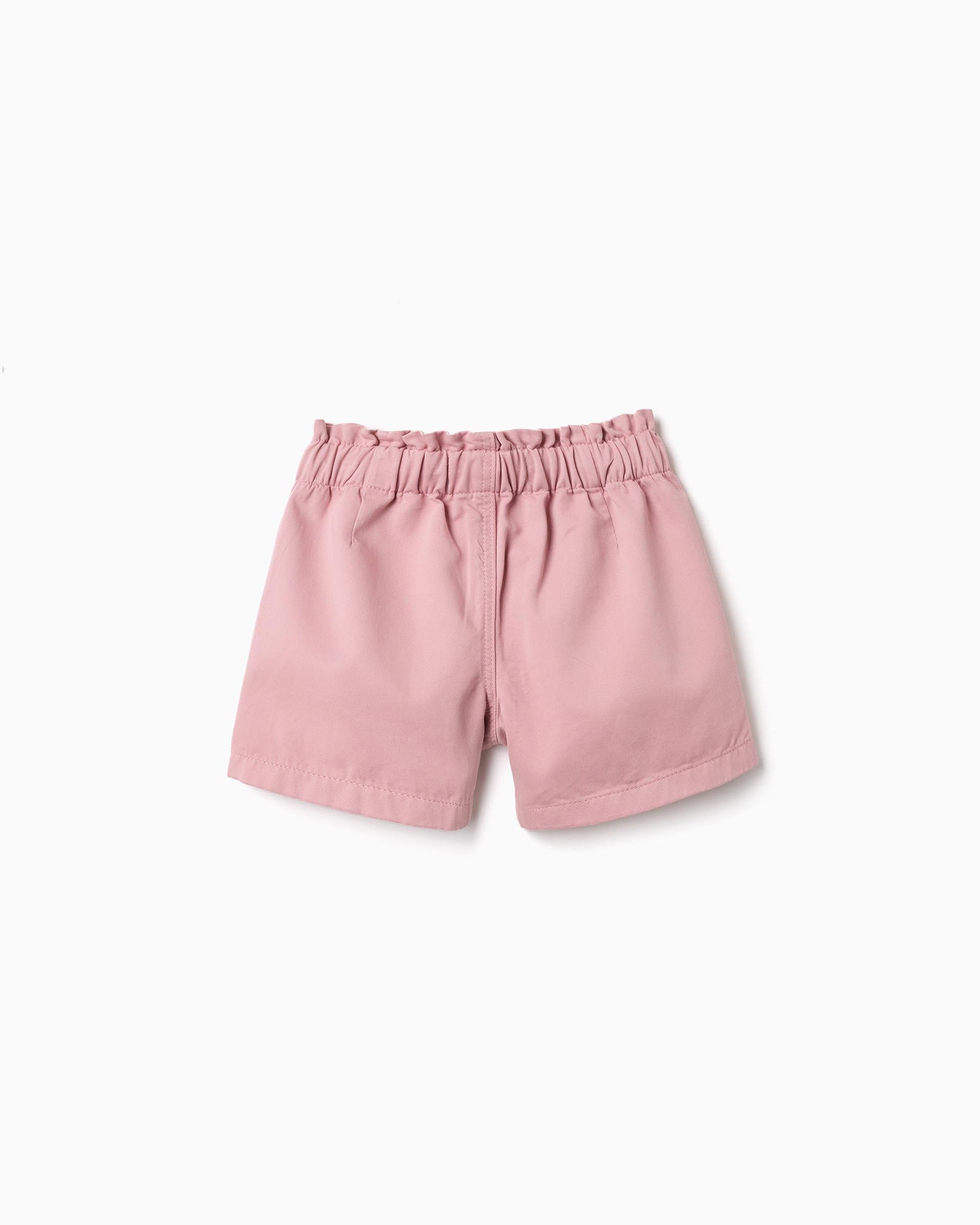 Pantalón corto de niña de sarga y con bolsillos delanteros - Zippy - Rosa Rosa-3