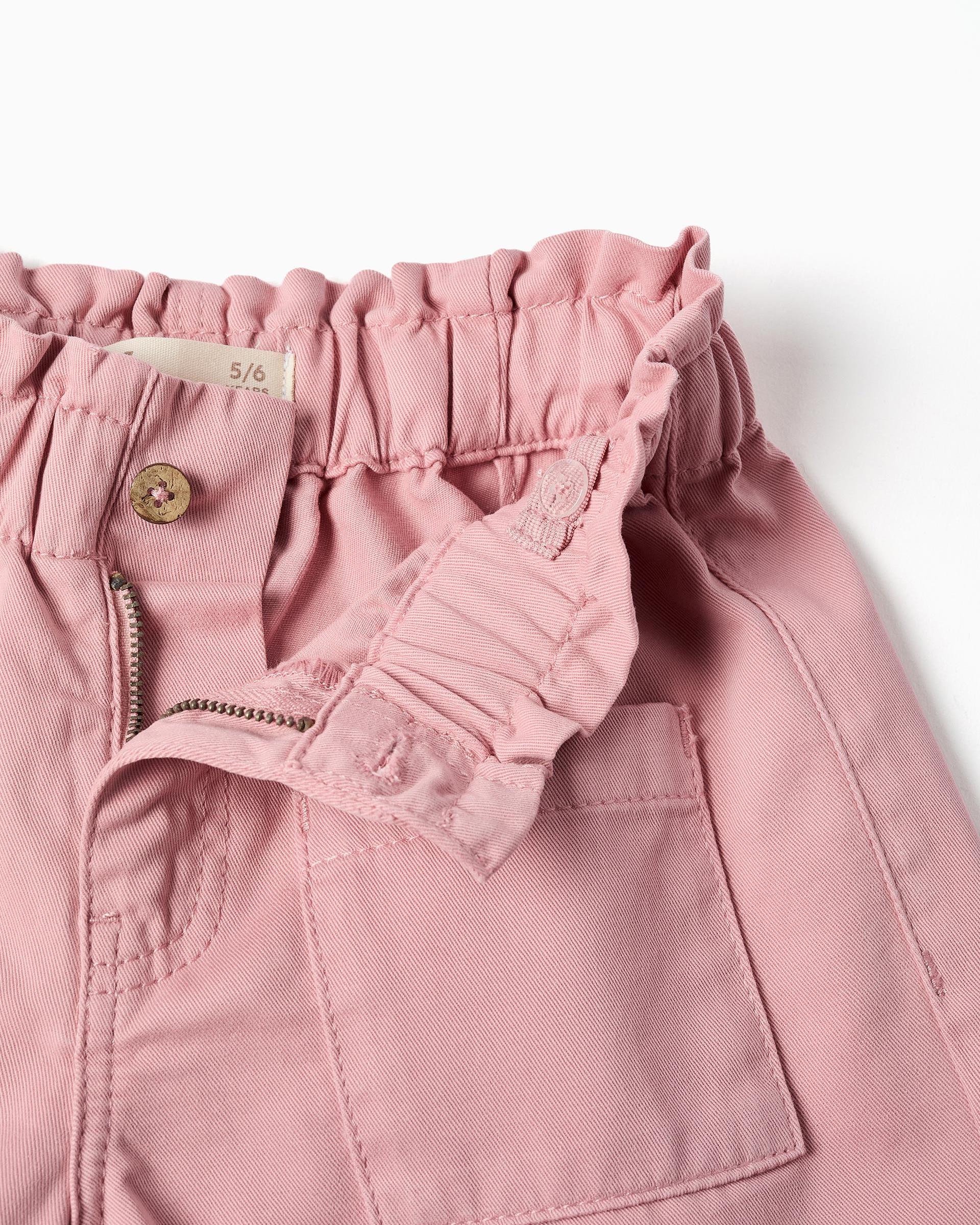Pantalón corto de niña de sarga y con bolsillos delanteros - Zippy - Rosa Rosa-2
