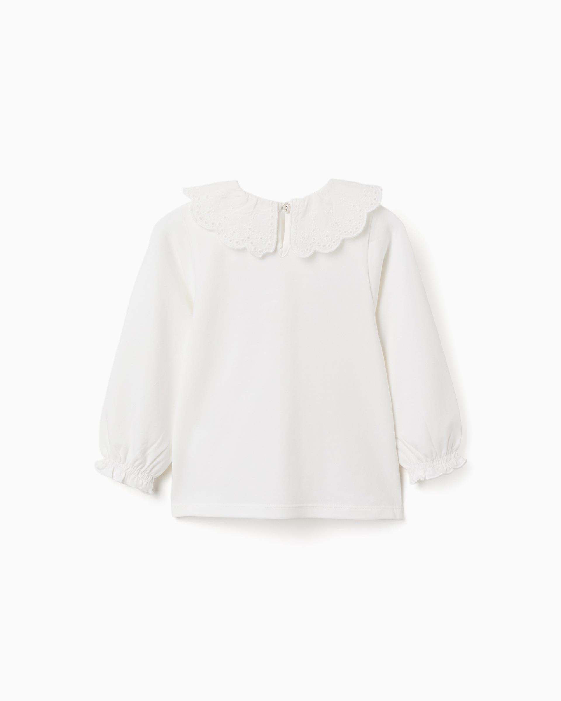 Camiseta de bebé niña de algodón y con cuello en bordado inglés - Zippy - Blanco Blanco-3