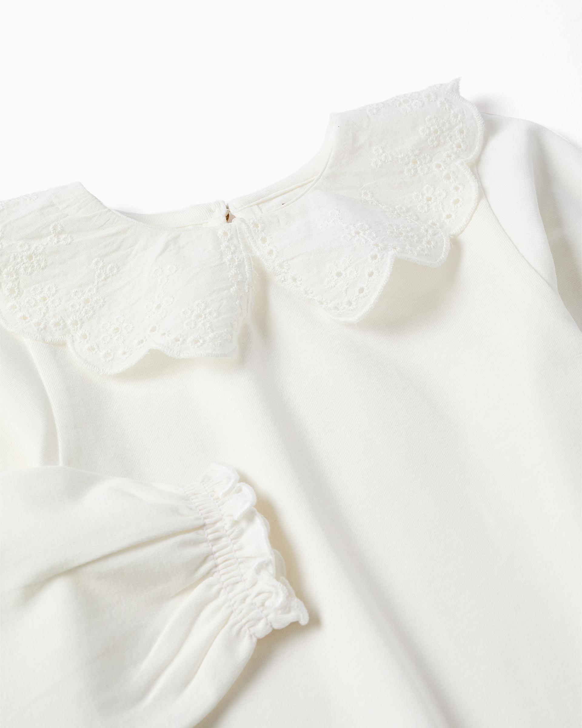 Camiseta de bebé niña de algodón y con cuello en bordado inglés - Zippy - Blanco Blanco-2