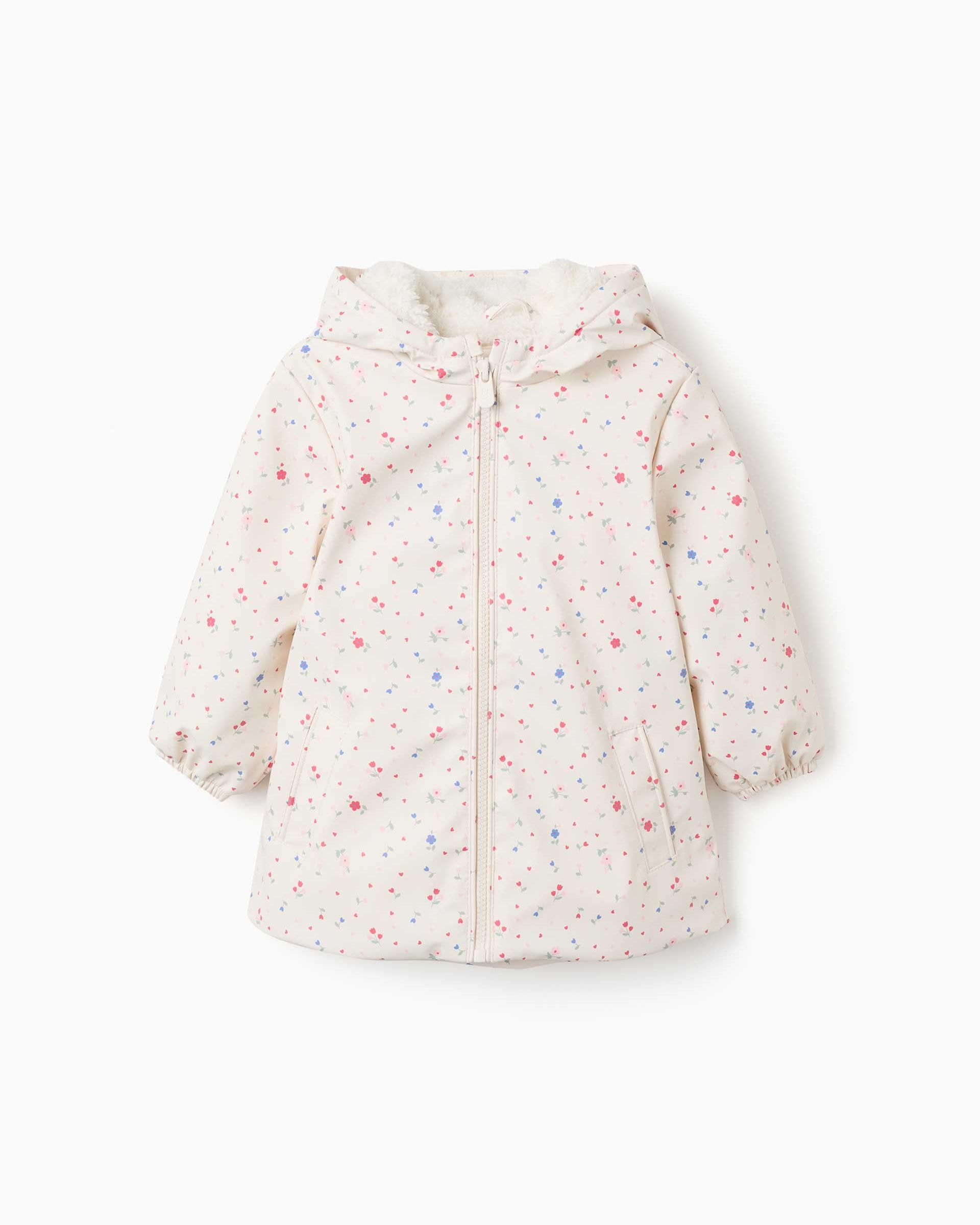 Imagen 0 de Parka de bebé niña engomada con capucha y forro de sherpa Blanco