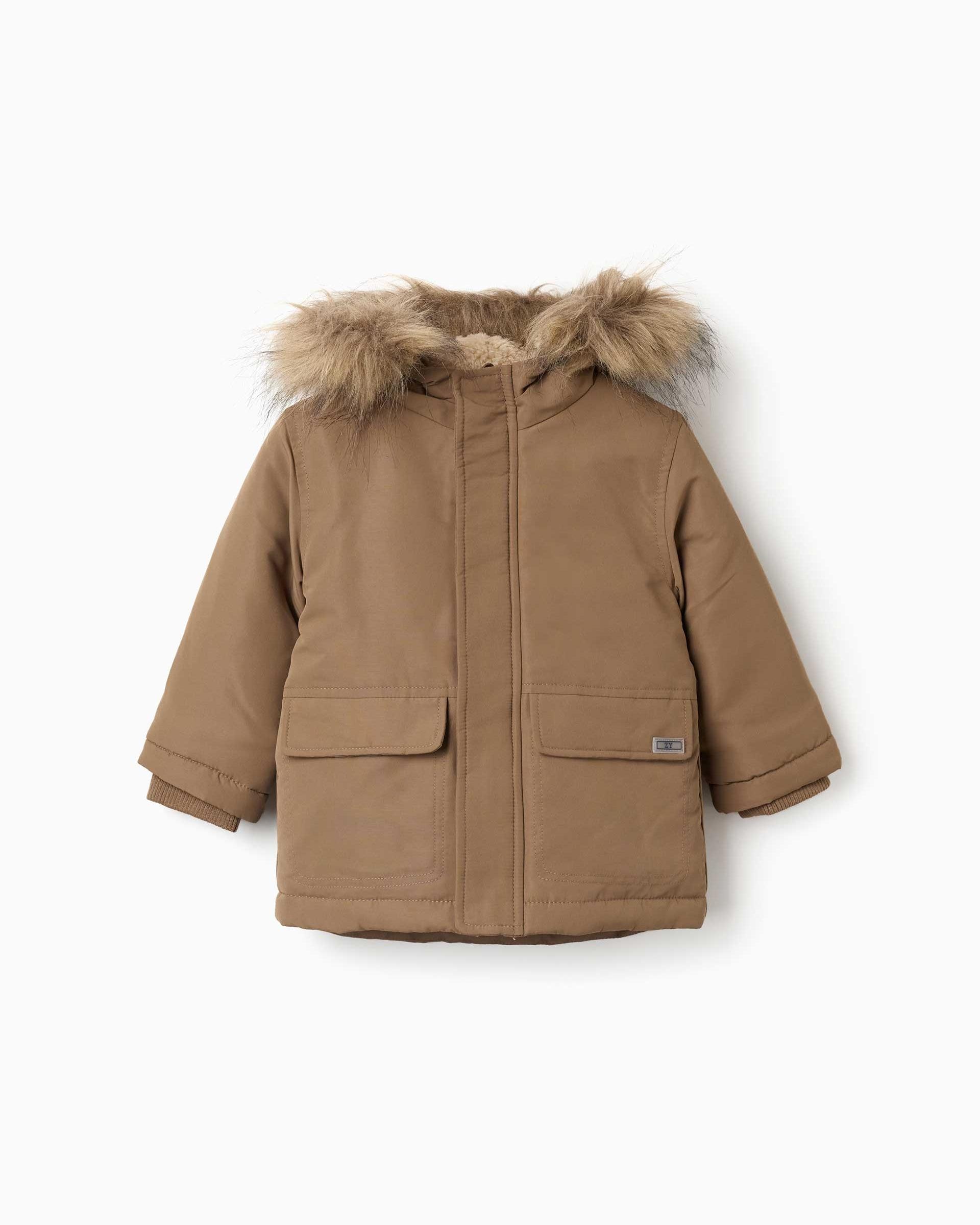 Imagen 0 de Parka de bebé niño acolchado y con capucha desmontable Gris