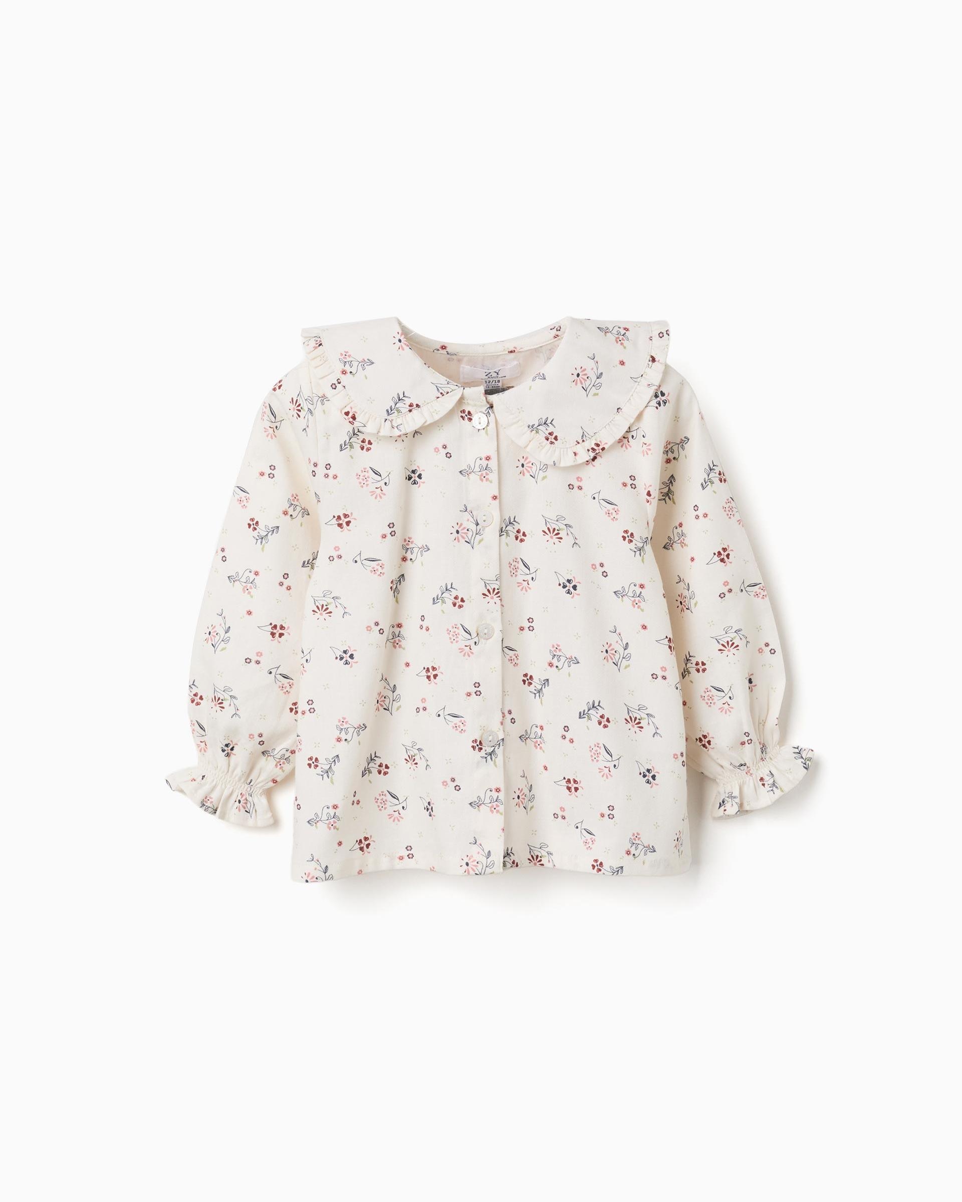 Imagen 0 de Blusa de bebé niña 100% algodón y con estampado floral Blanco