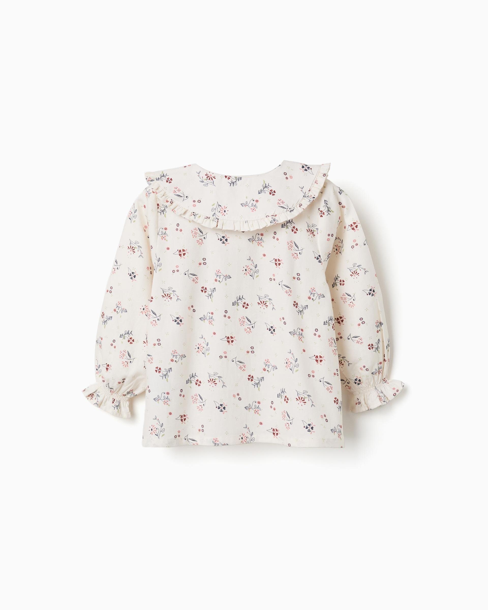 Blusa de bebé niña 100% algodón y con estampado floral - Zippy - Blanco Blanco-3
