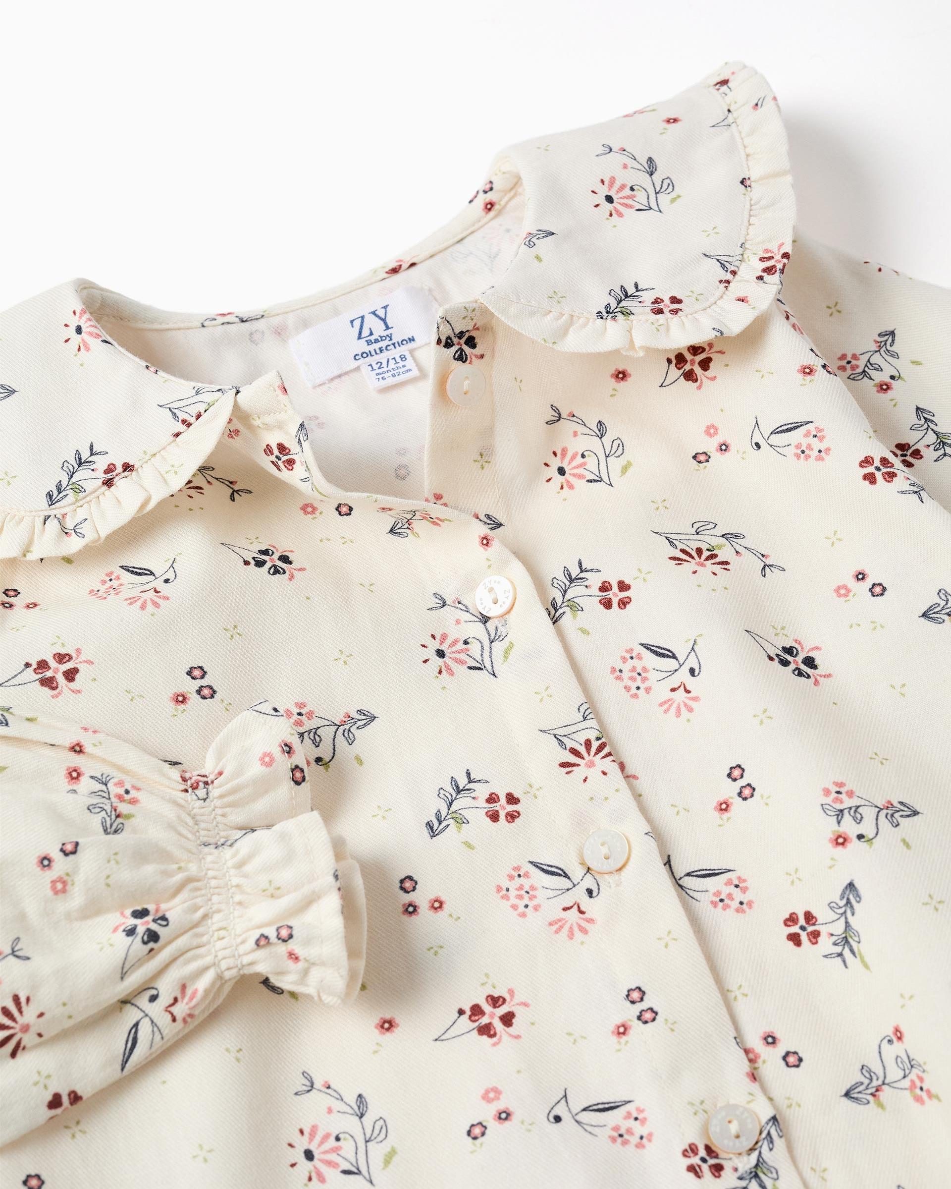 Blusa de bebé niña 100% algodón y con estampado floral - Zippy - Blanco Blanco-2