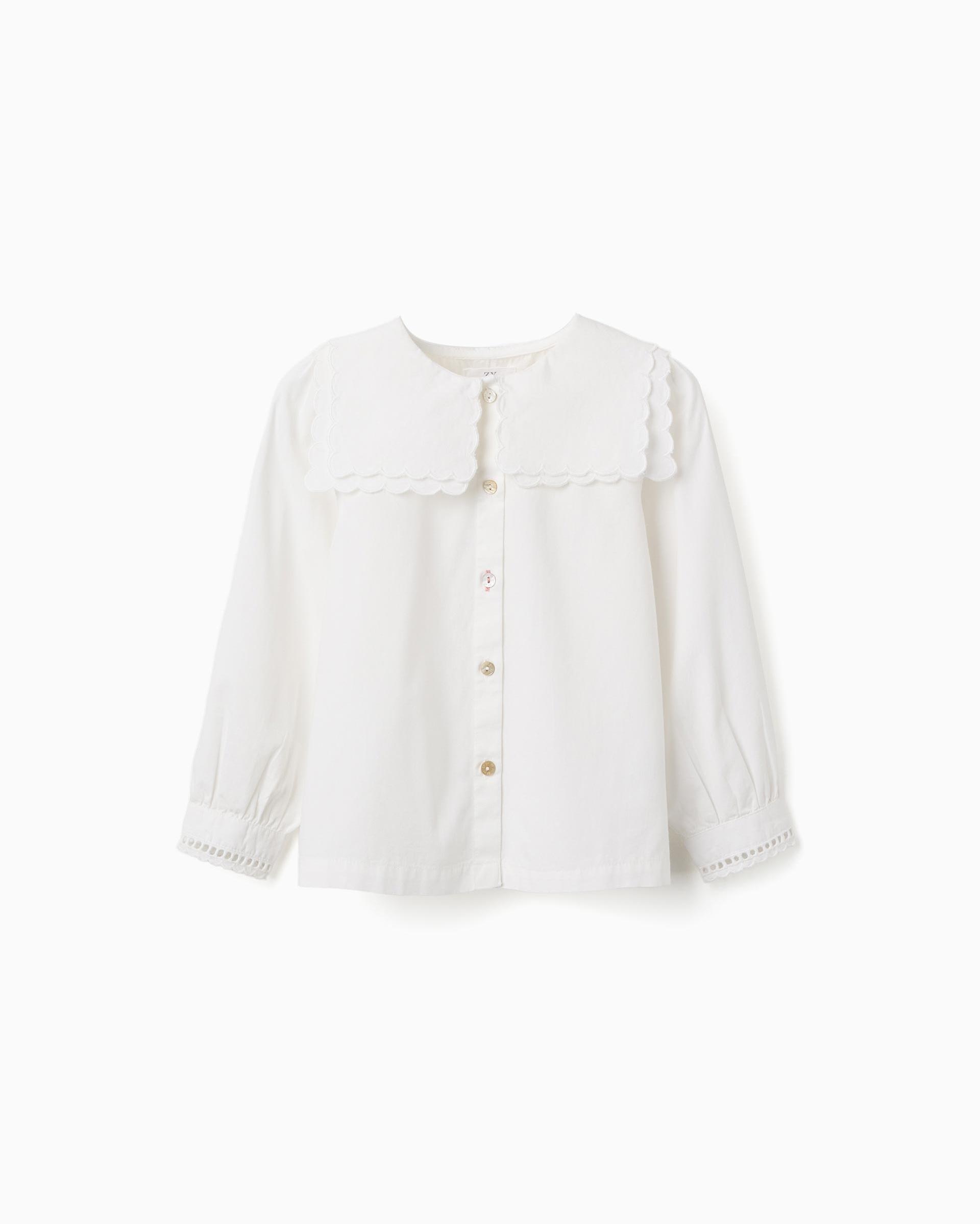 Blusa de niña 100% algodón y con cuello festoneado - Zippy - Blanco Blanco-1