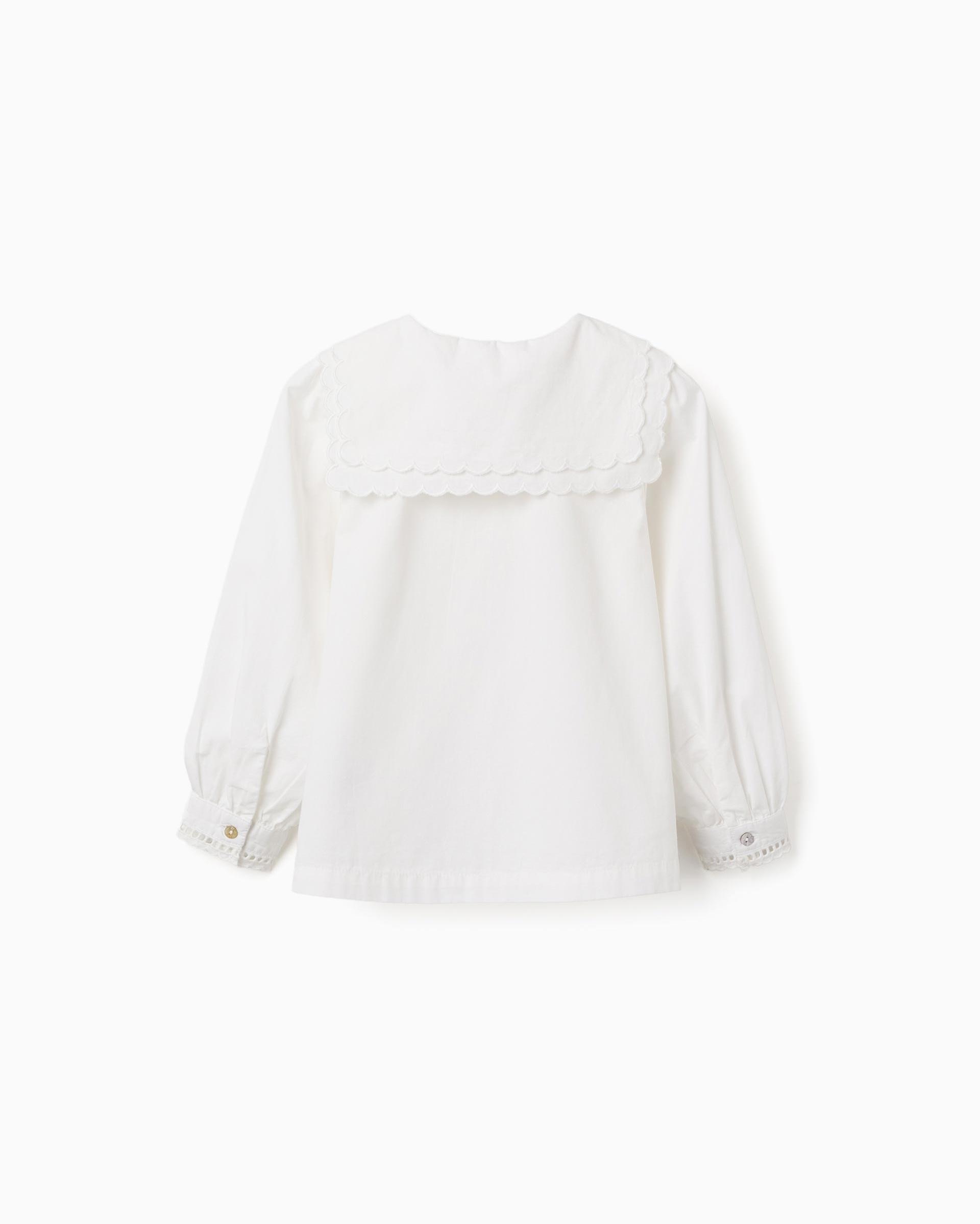 Blusa de niña 100% algodón y con cuello festoneado - Zippy - Blanco Blanco-3
