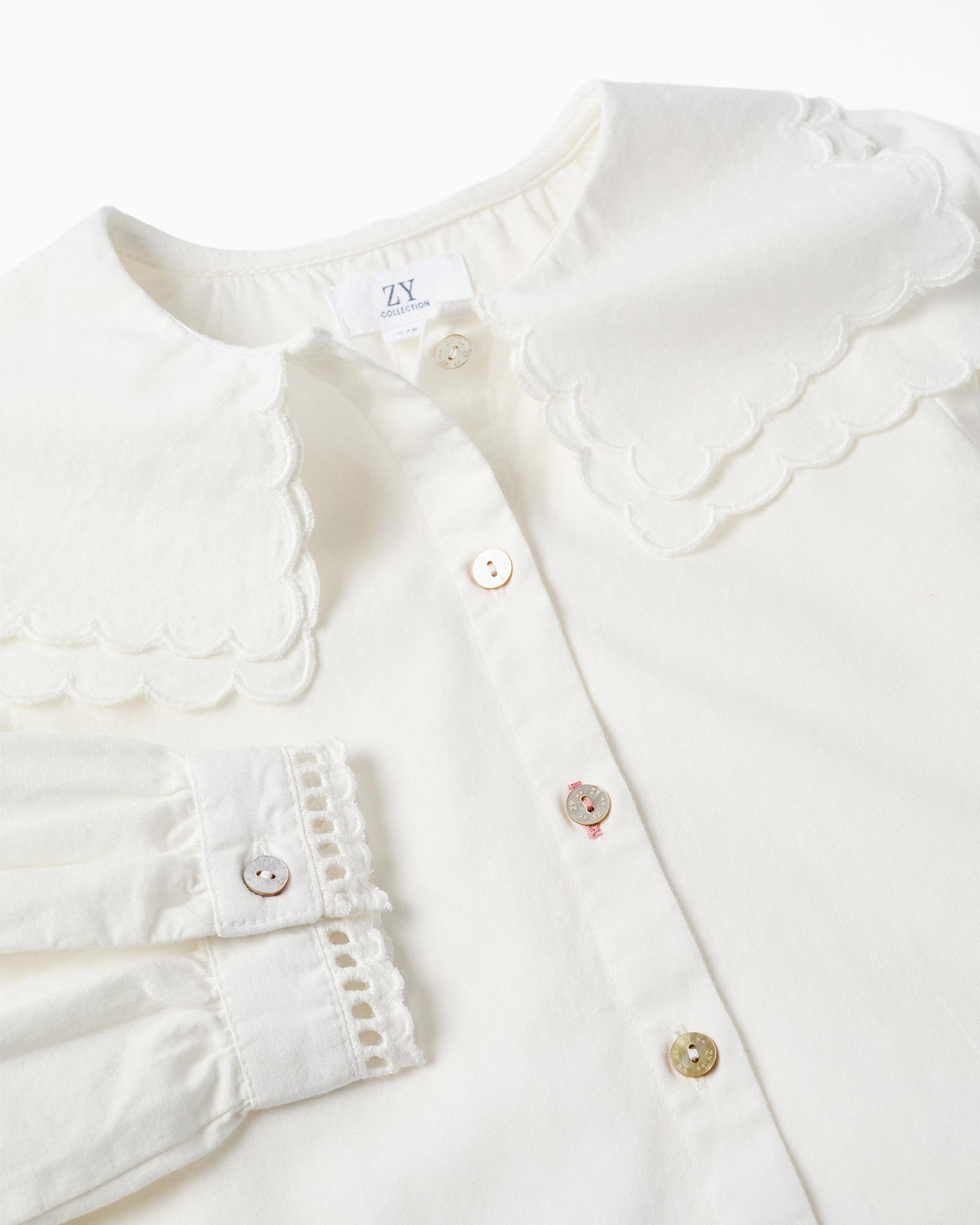 Blusa de niña 100% algodón y con cuello festoneado - Zippy - Blanco Blanco-2