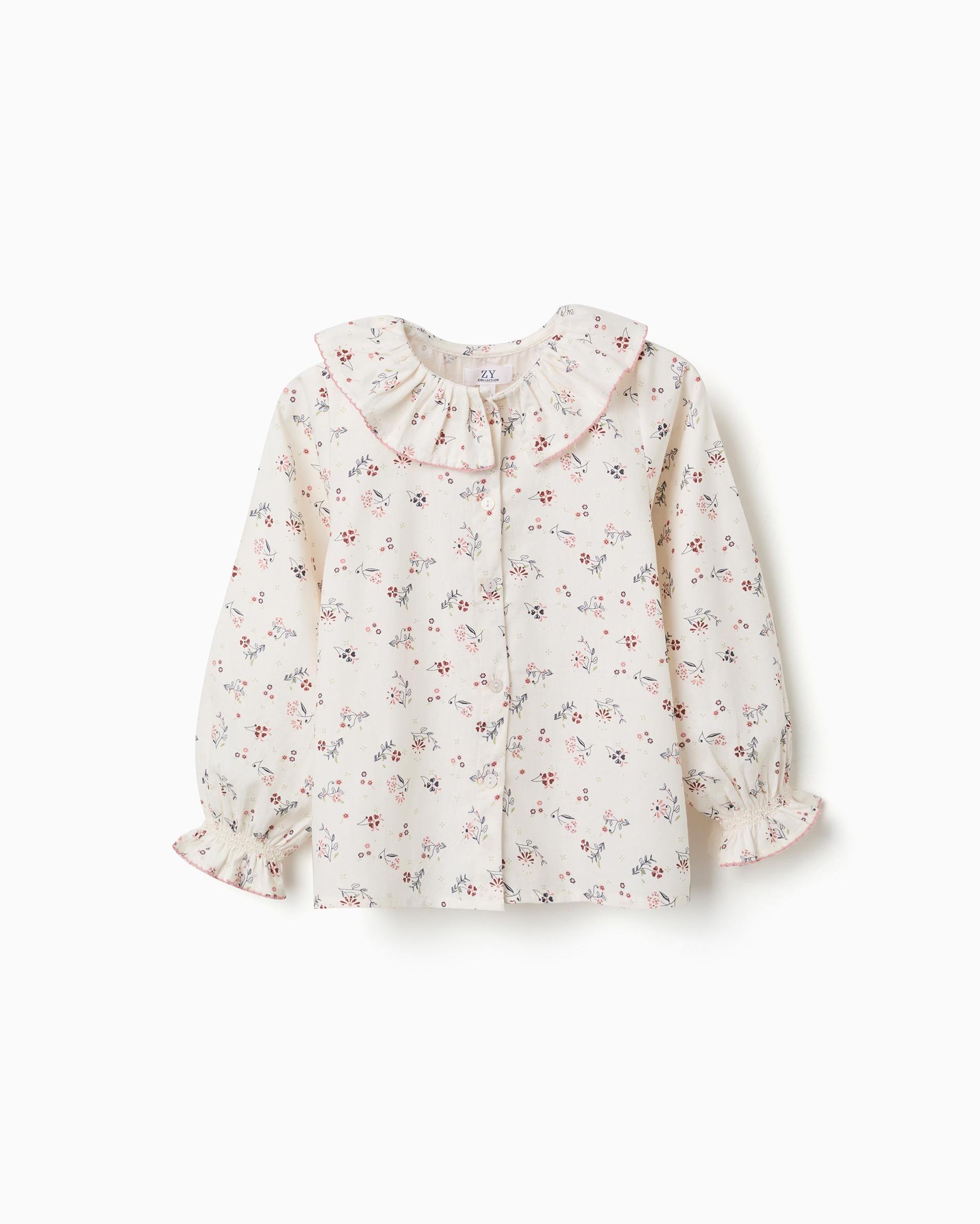 Blusa de niña 100% algodón y con estampado floral - Zippy - Blanco Blanco-1
