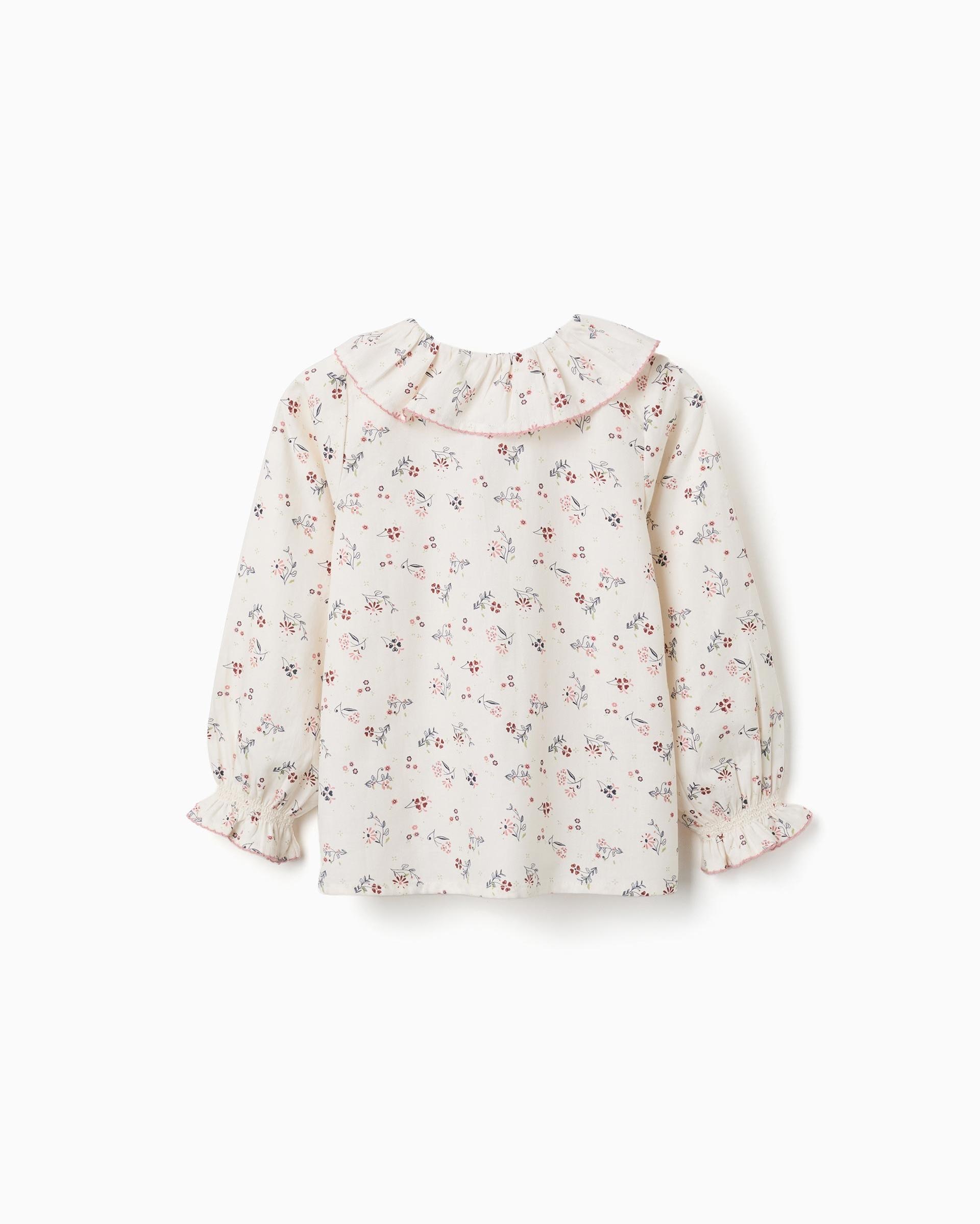 Blusa de niña 100% algodón y con estampado floral - Zippy - Blanco Blanco-3