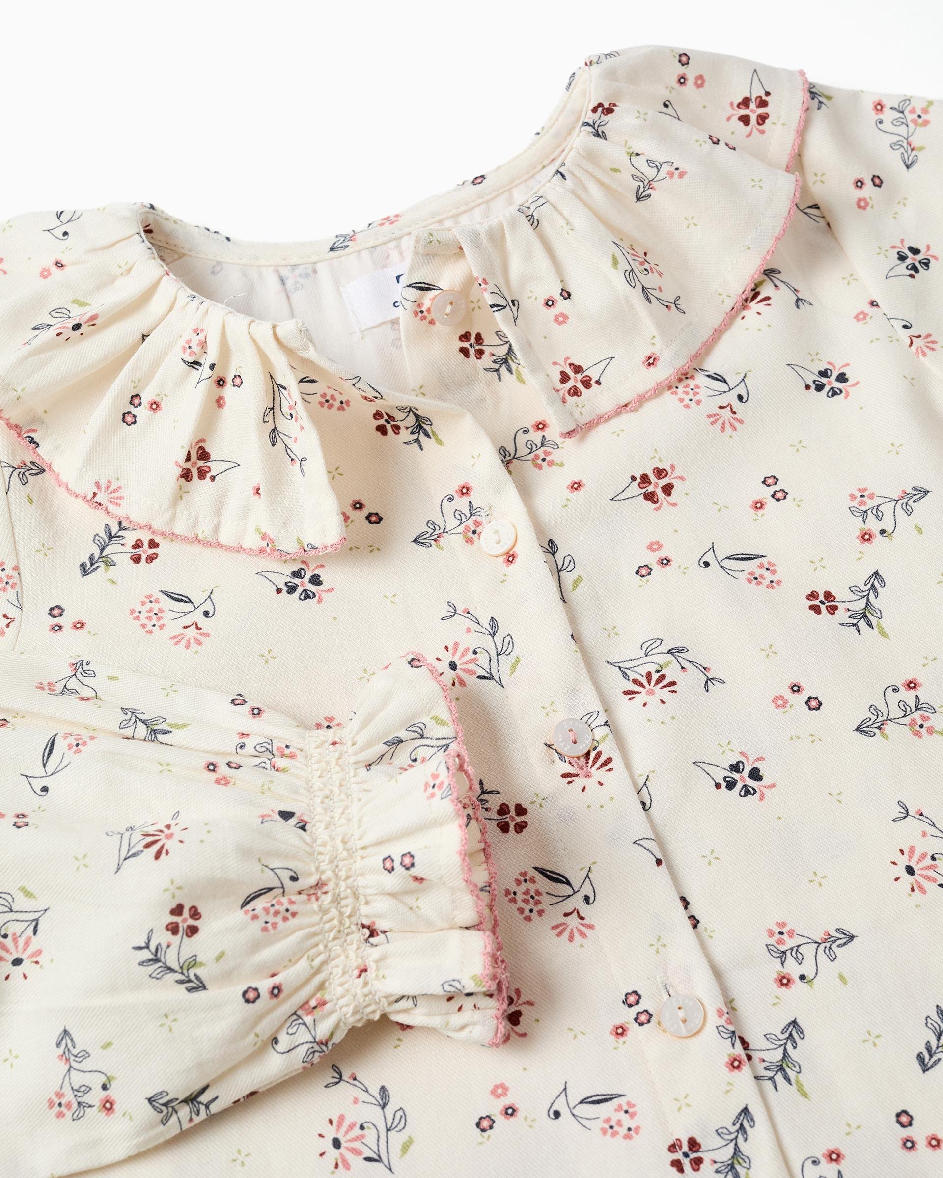 Blusa de niña 100% algodón y con estampado floral - Zippy - Blanco Blanco-2