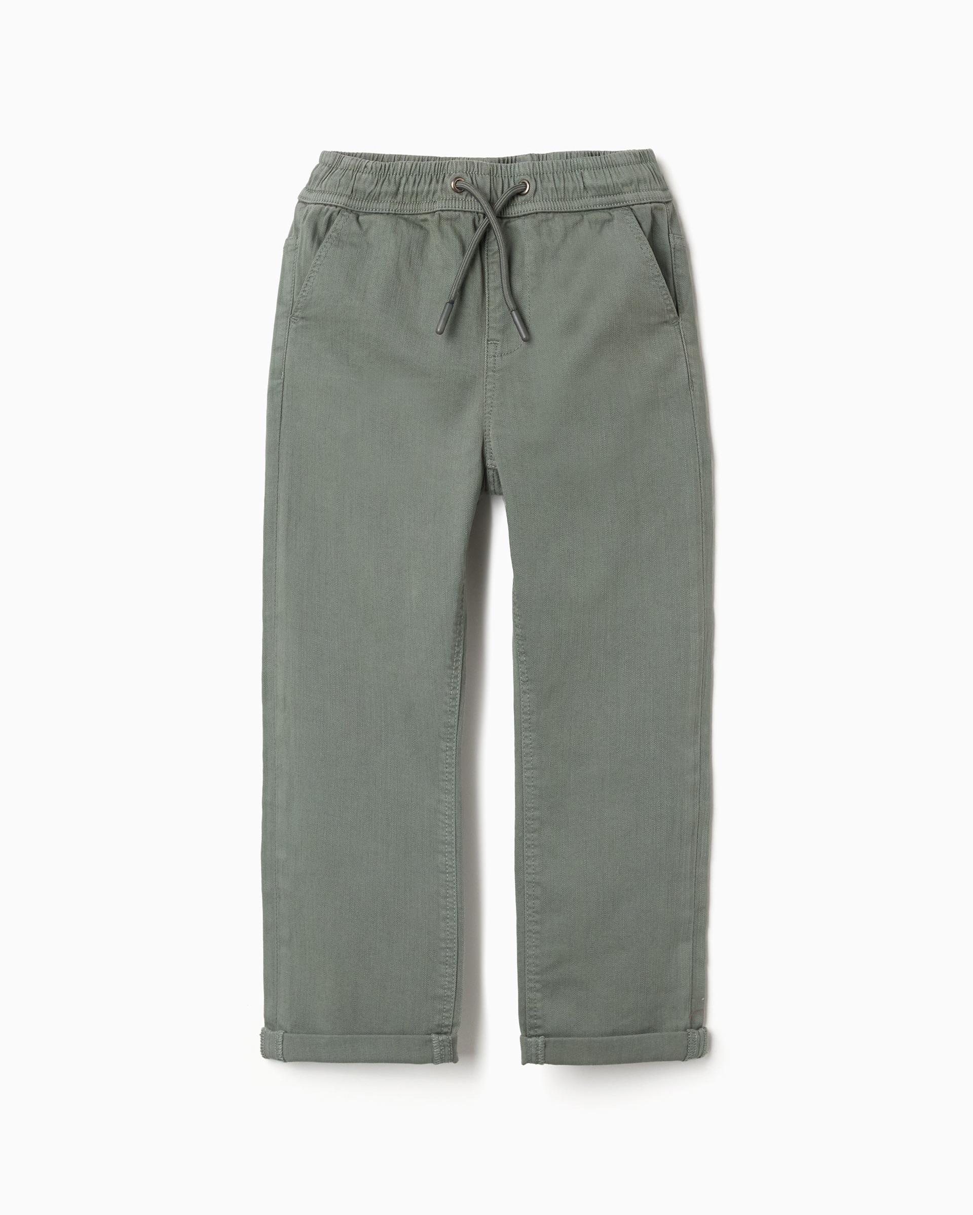 Pantálon de niño de sarga y ajustable con cordón - Zippy - Verde oscuro Verde oscuro-1