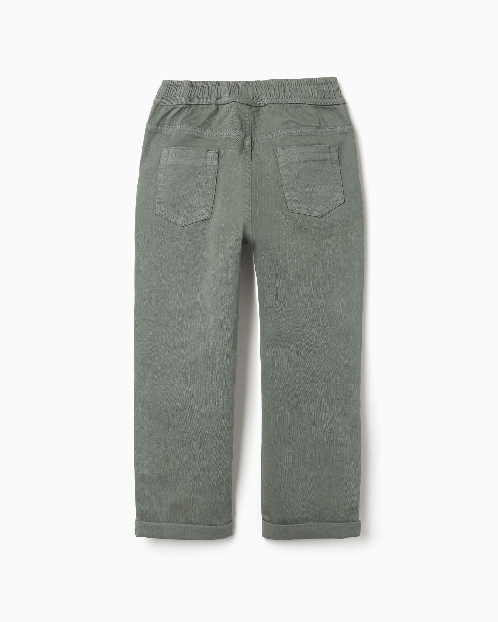 Pantálon de niño de sarga y ajustable con cordón - Zippy - Verde oscuro Verde oscuro-3