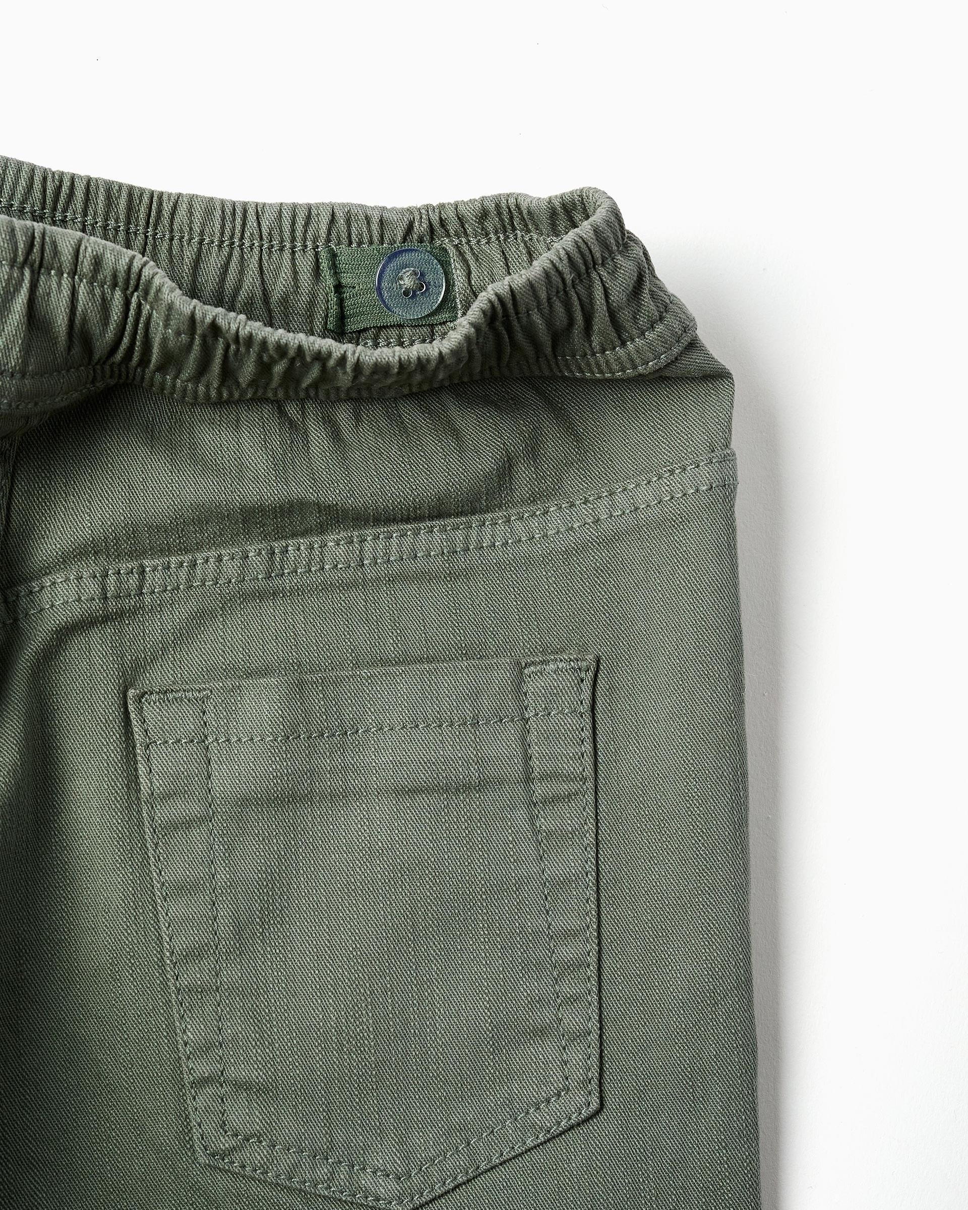 Pantálon de niño de sarga y ajustable con cordón - Zippy - Verde oscuro Verde oscuro-2