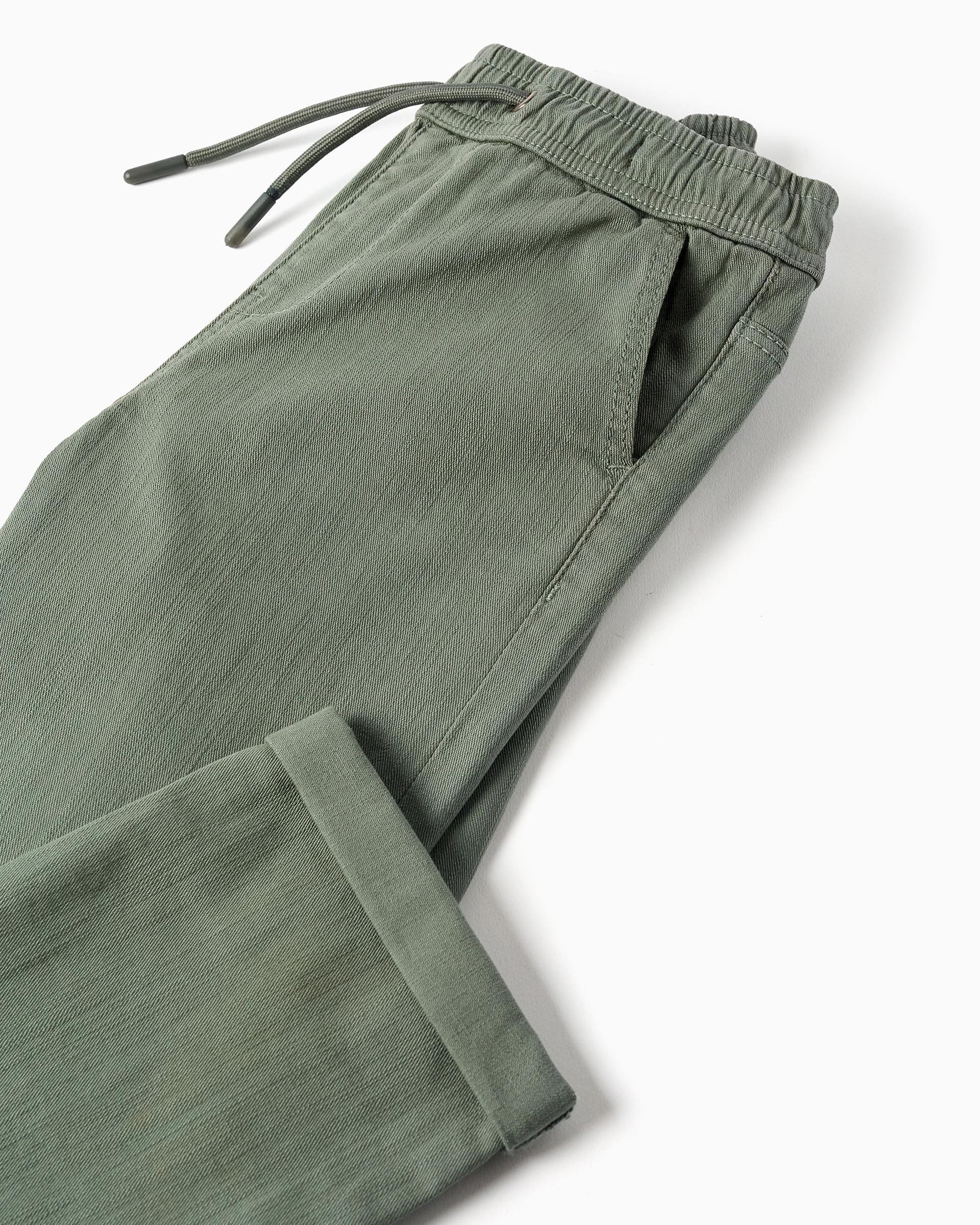 Pantálon de niño de sarga y ajustable con cordón - Zippy - Verde oscuro Verde oscuro-4