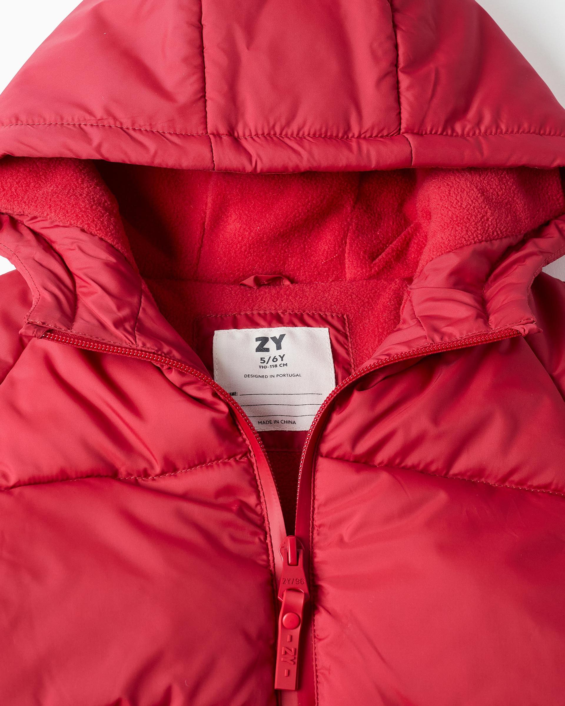 Plumífero de niño con capucha y forro polar - Zippy - Rojo Rojo-2