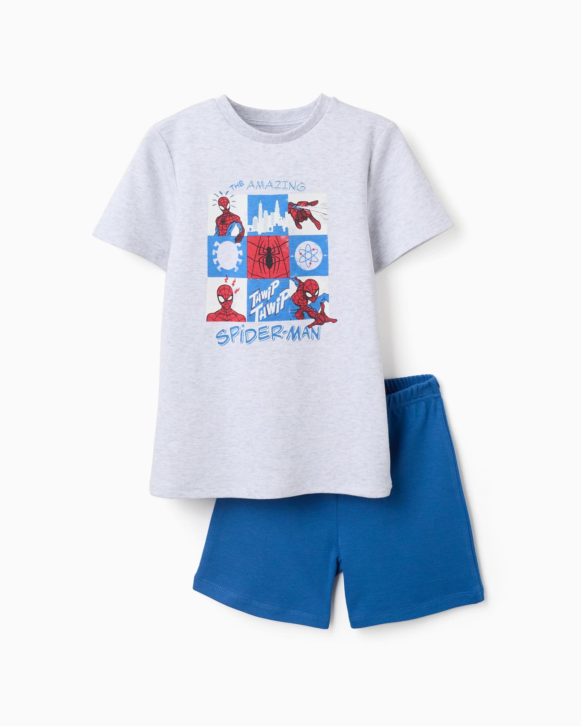 Pijama de niño 100% algodón y con estampado spider man que brilla en la oscuridad - Zippy - Gris claro Gris claro-1